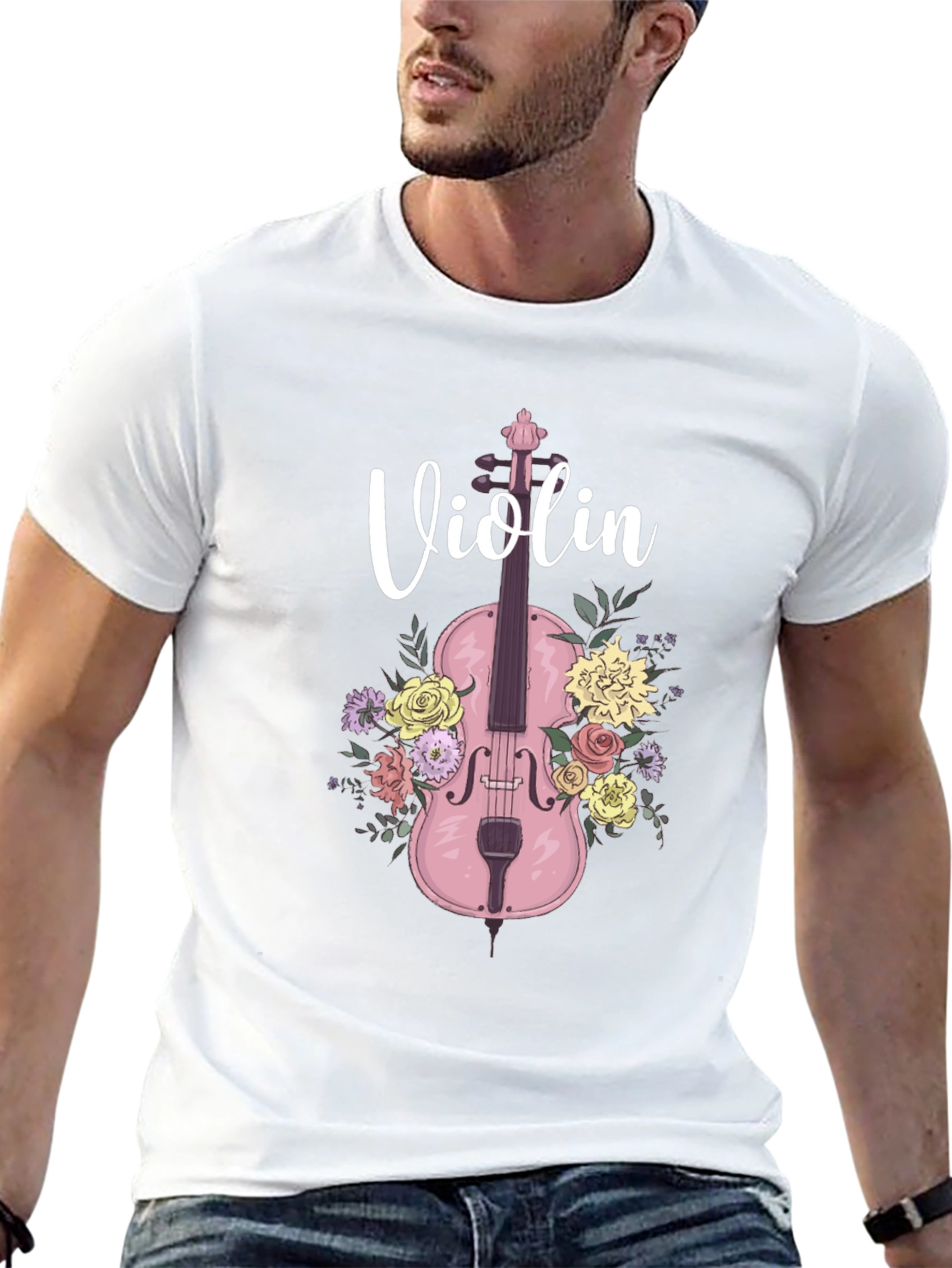 Floral Violin T-Shirt - Musical Design