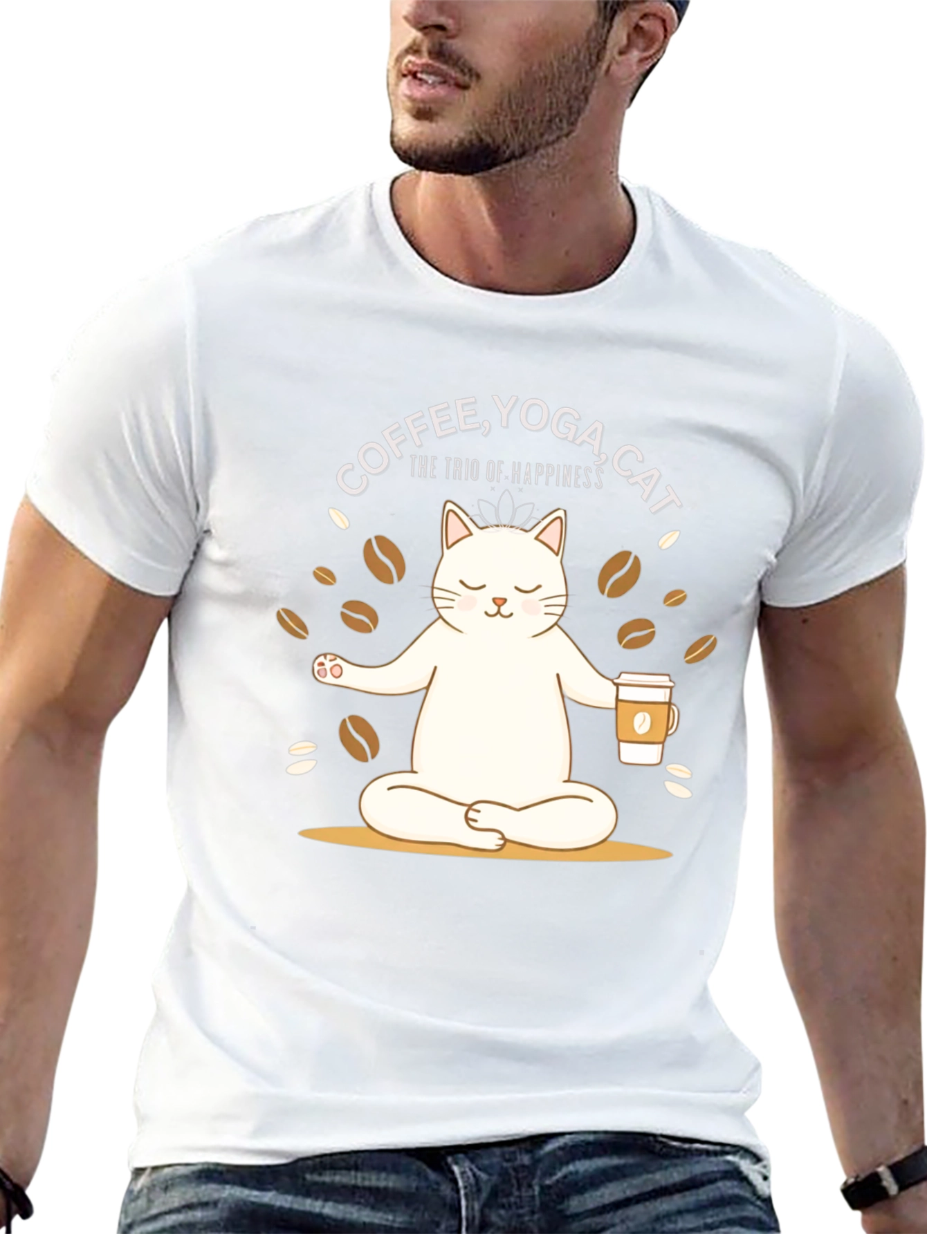 Coffee Yoga Cat Trio of Happiness Graphic Tee