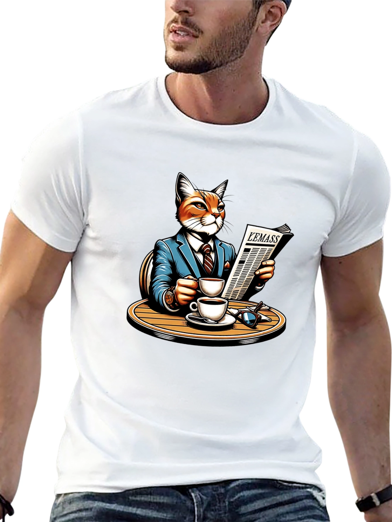 Cat Reading Newspaper Graphic Tee
