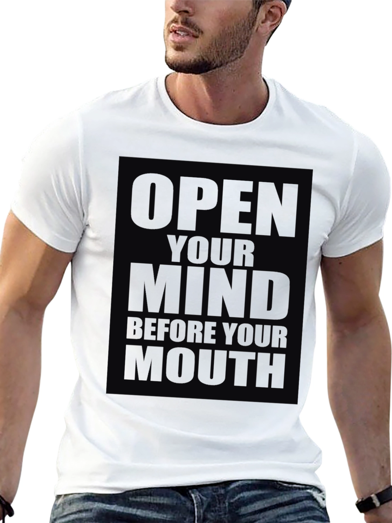 Open Your Mind Graphic Tee - Black Cotton T-Shirt