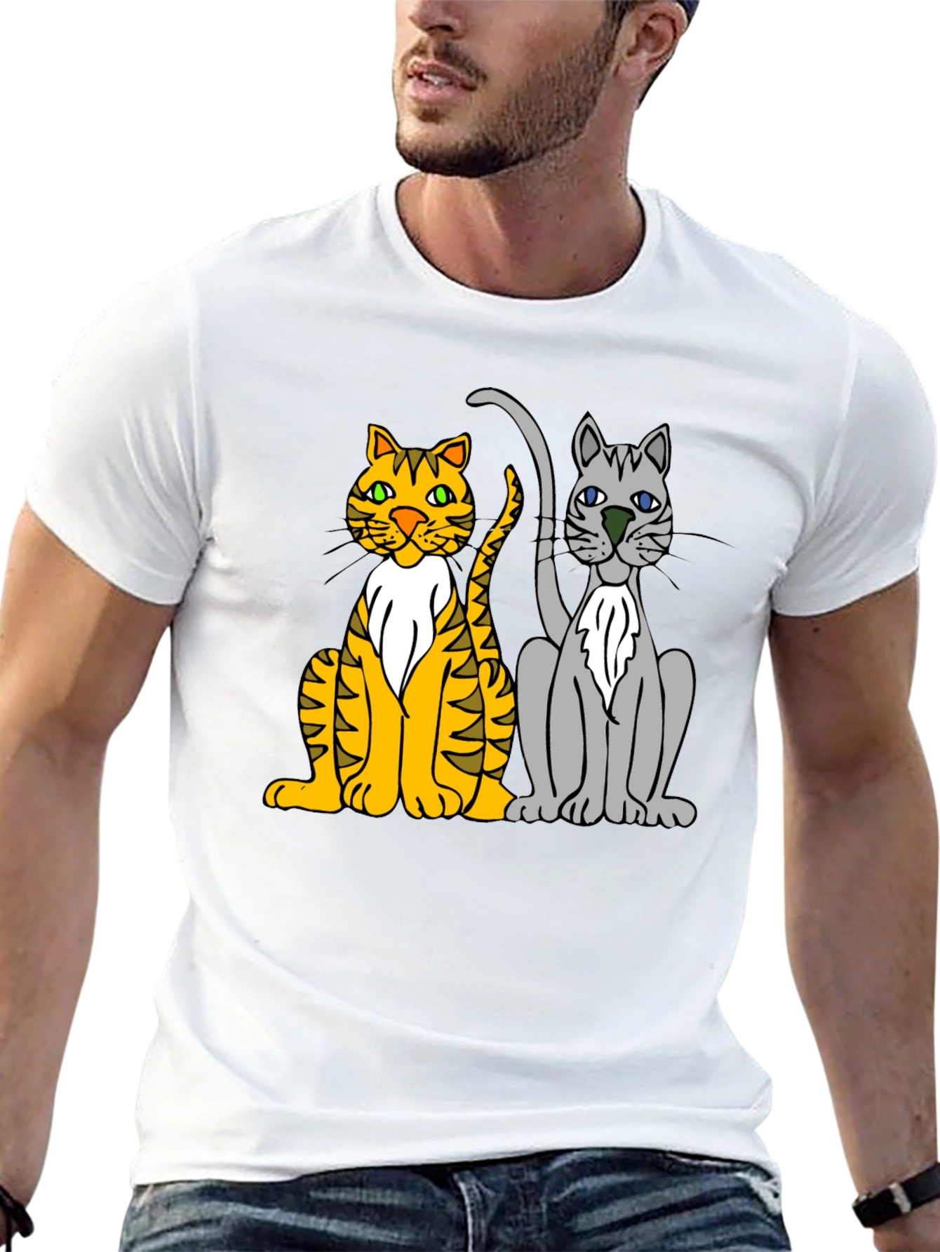 Cartoon Cats Graphic Tee - Mens Black T-Shirt