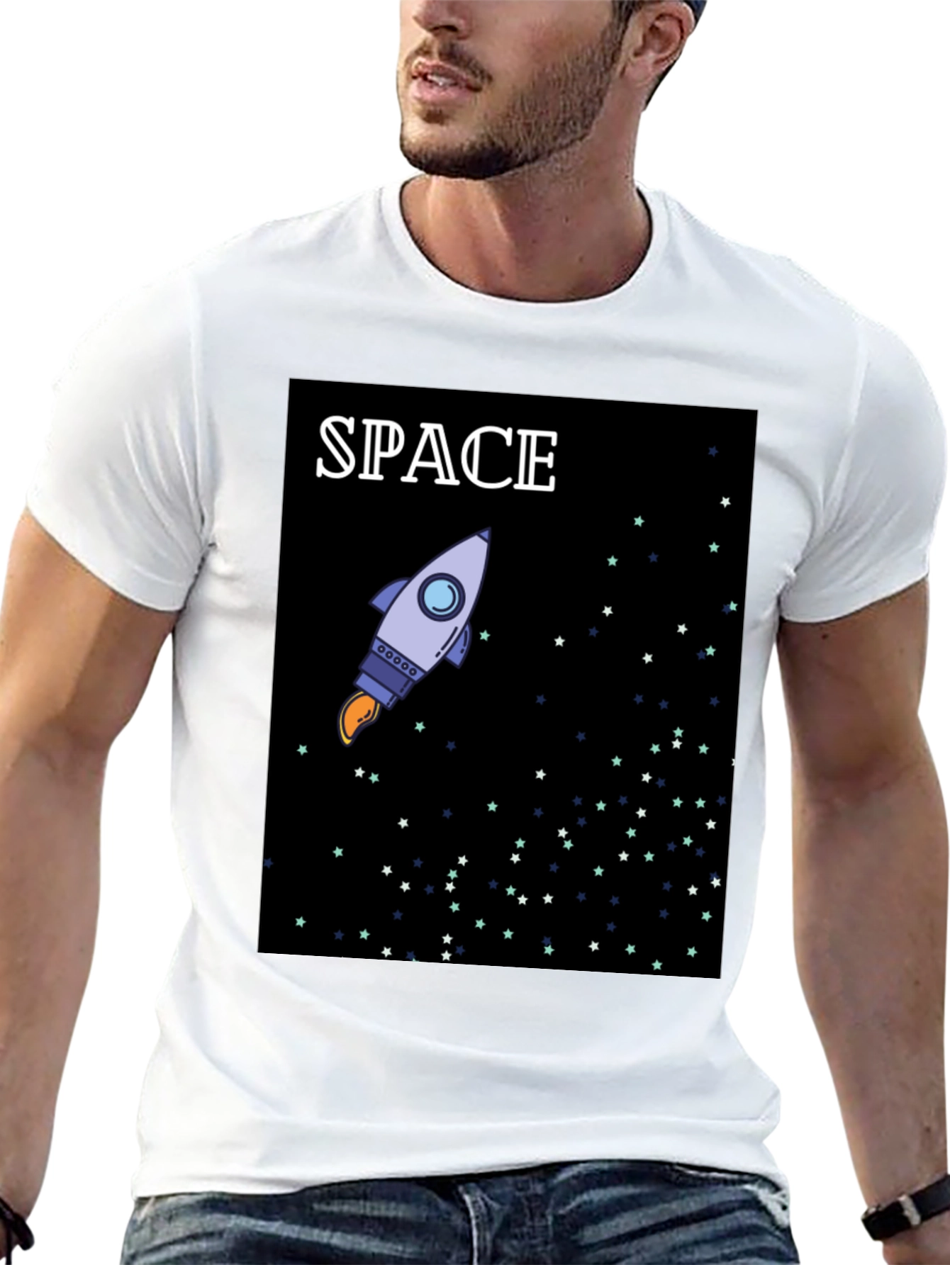 Space Rocket Graphic Black T-Shirt