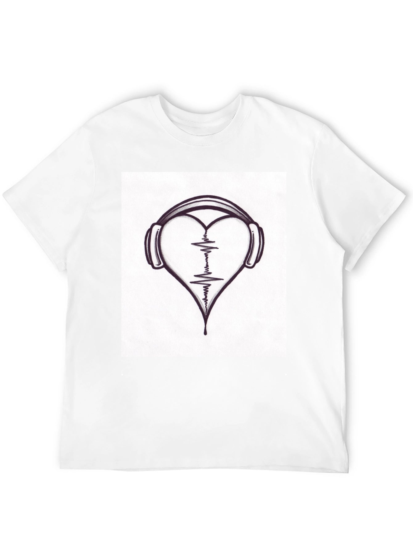 Heartbeat Headphones Black T-Shirt - Music Lover Tee