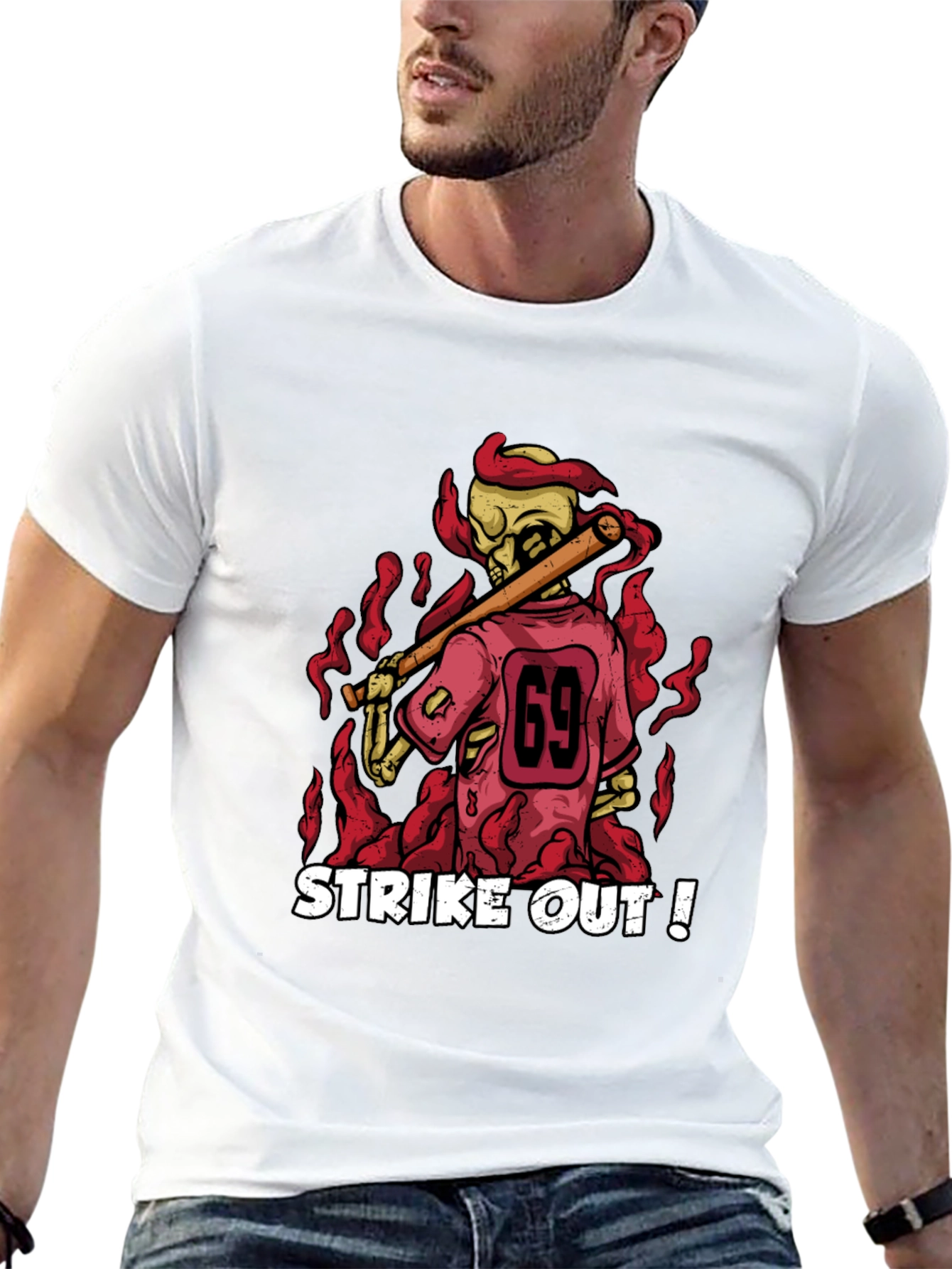Strike Out Skeleton Baseball T-Shirt