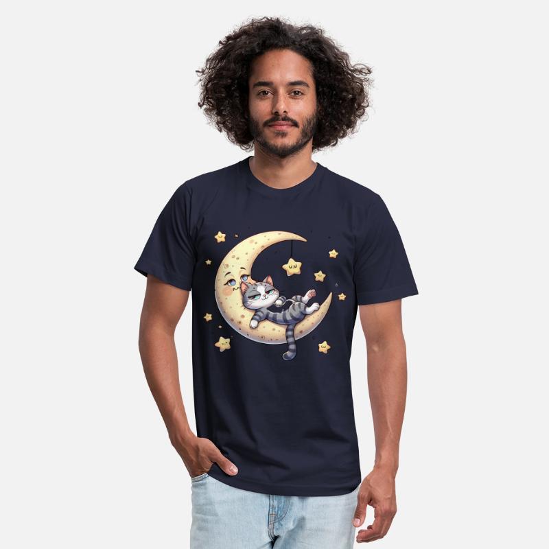 Sleepy Cat on Moon Surrounded by Stars