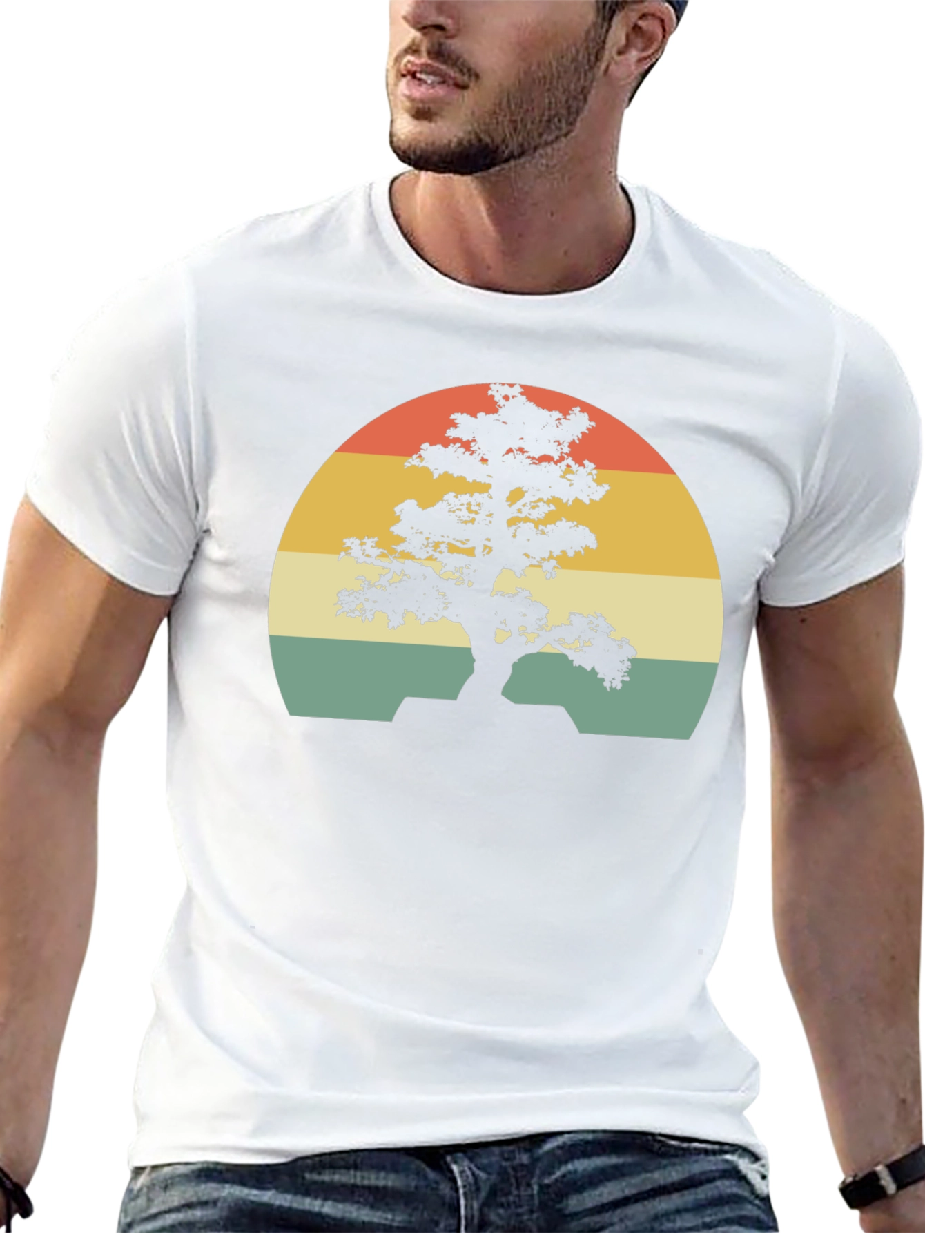 Bonsai Tree Sunset Graphic Tee - Retro Style Shirt