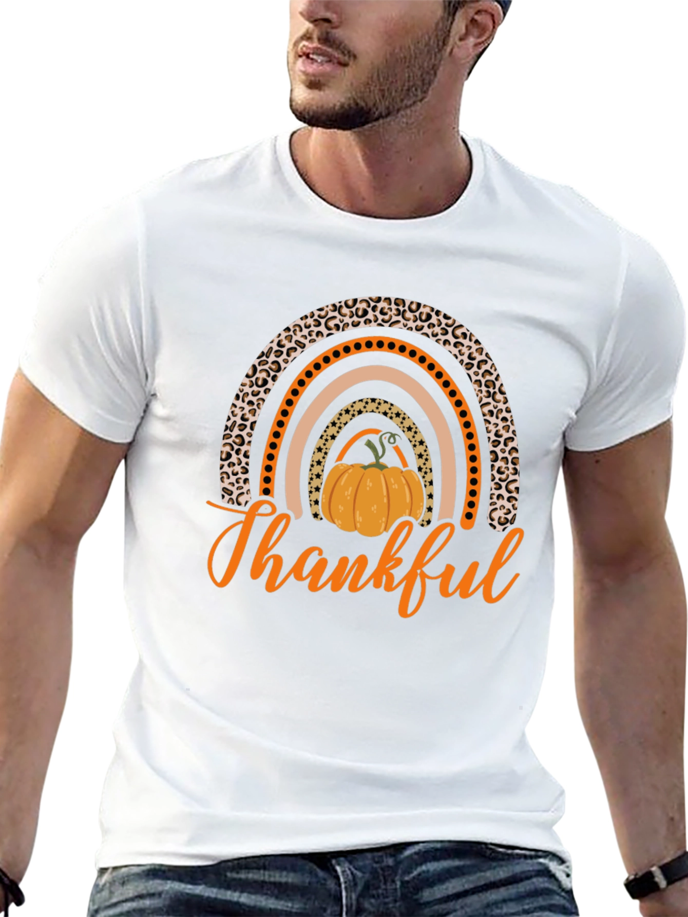 Thankful Pumpkin Rainbow Black T-Shirt