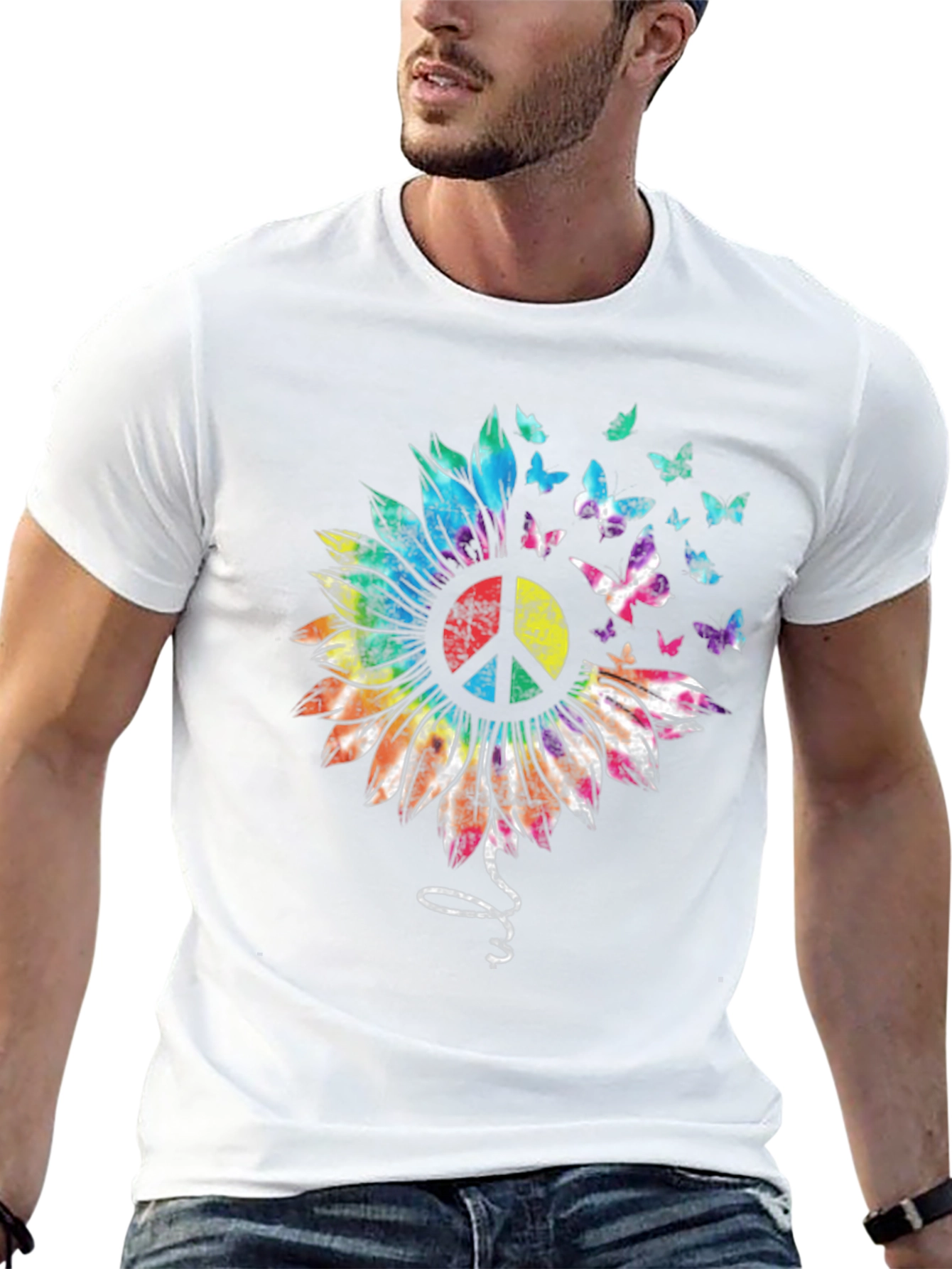 Peace Sunflower Butterfly Graphic T-Shirt
