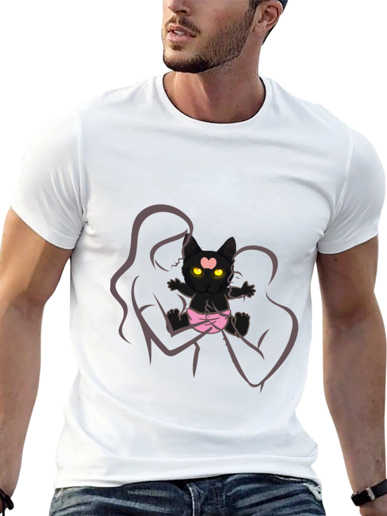 Cute Cat Family Tee - Unisex Black T-Shirt