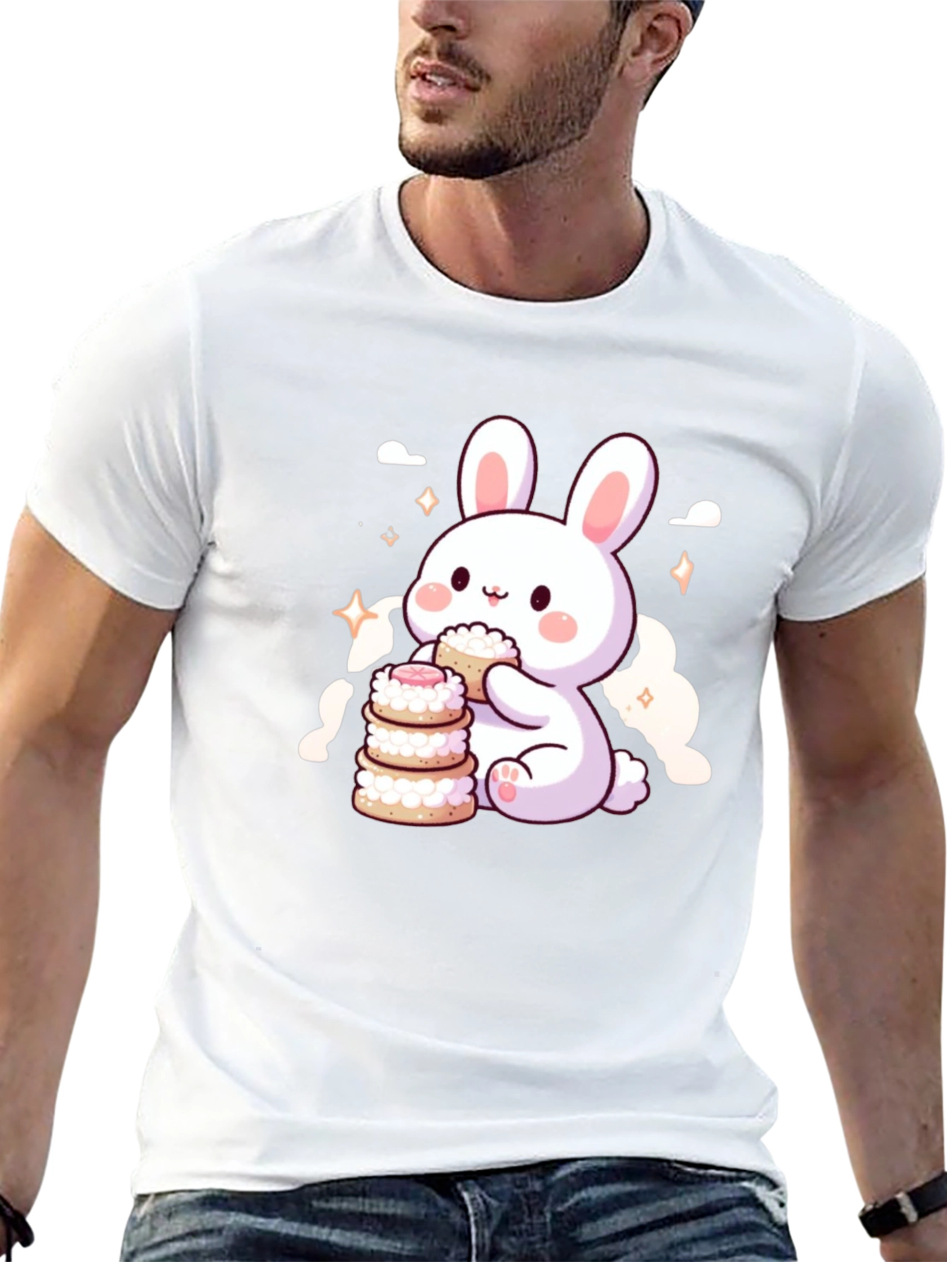 Cute Bunny Eating Macarons T-Shirt