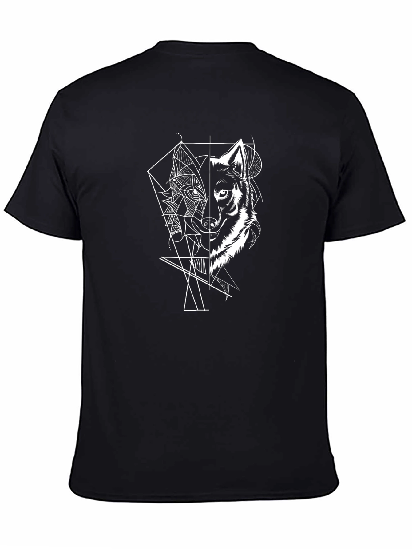 Geometric Wolf Graphic Print Black T-Shirt