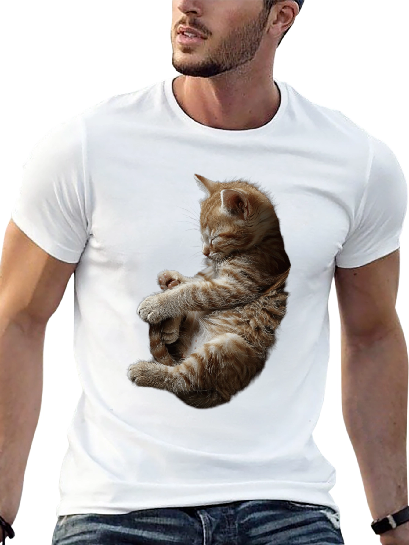 Sleeping Kitten Graphic Black T-Shirt