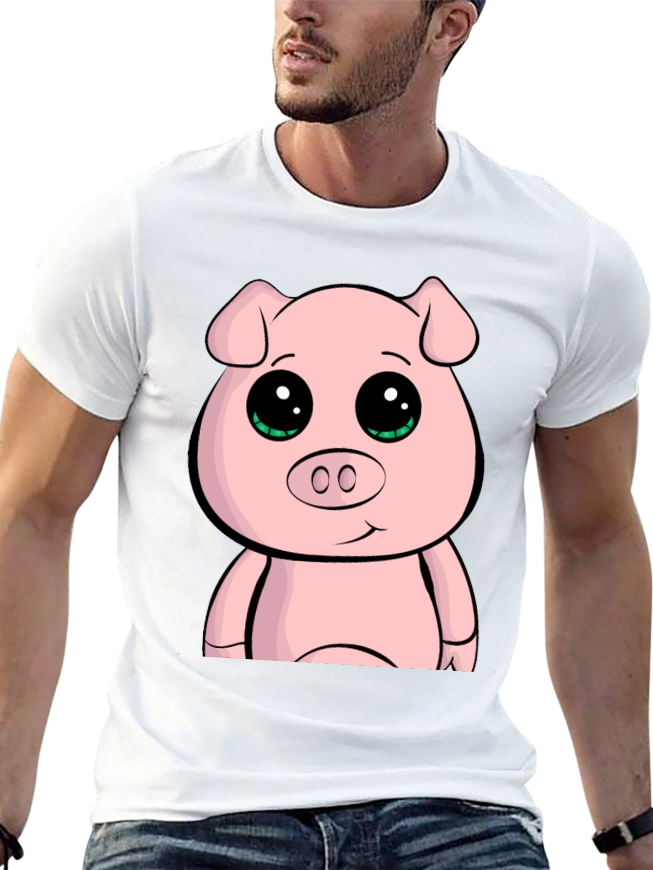 Cute Cartoon Pig Graphic Tee - Black Casual T-Shirt
