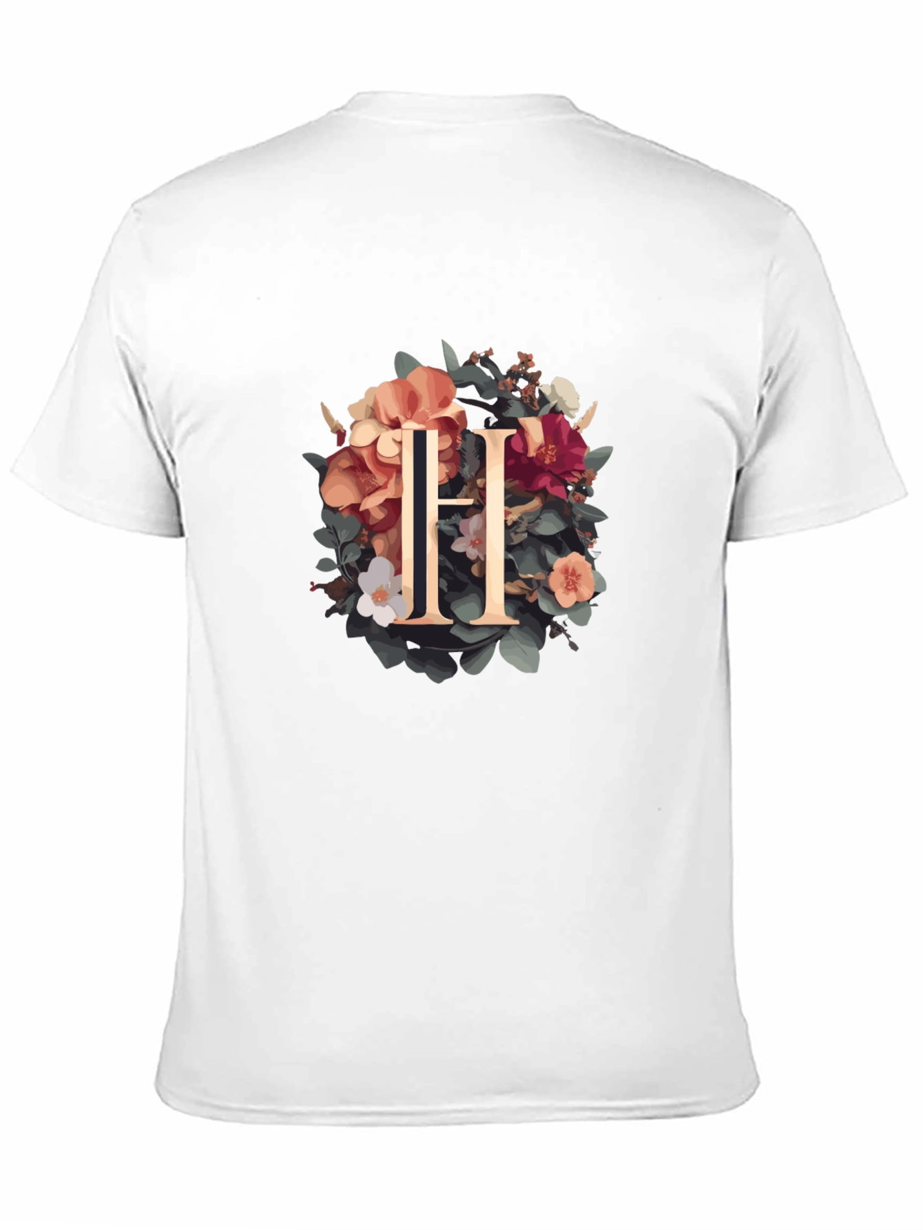 Floral Letter H T-Shirt - Elegant Initial Design