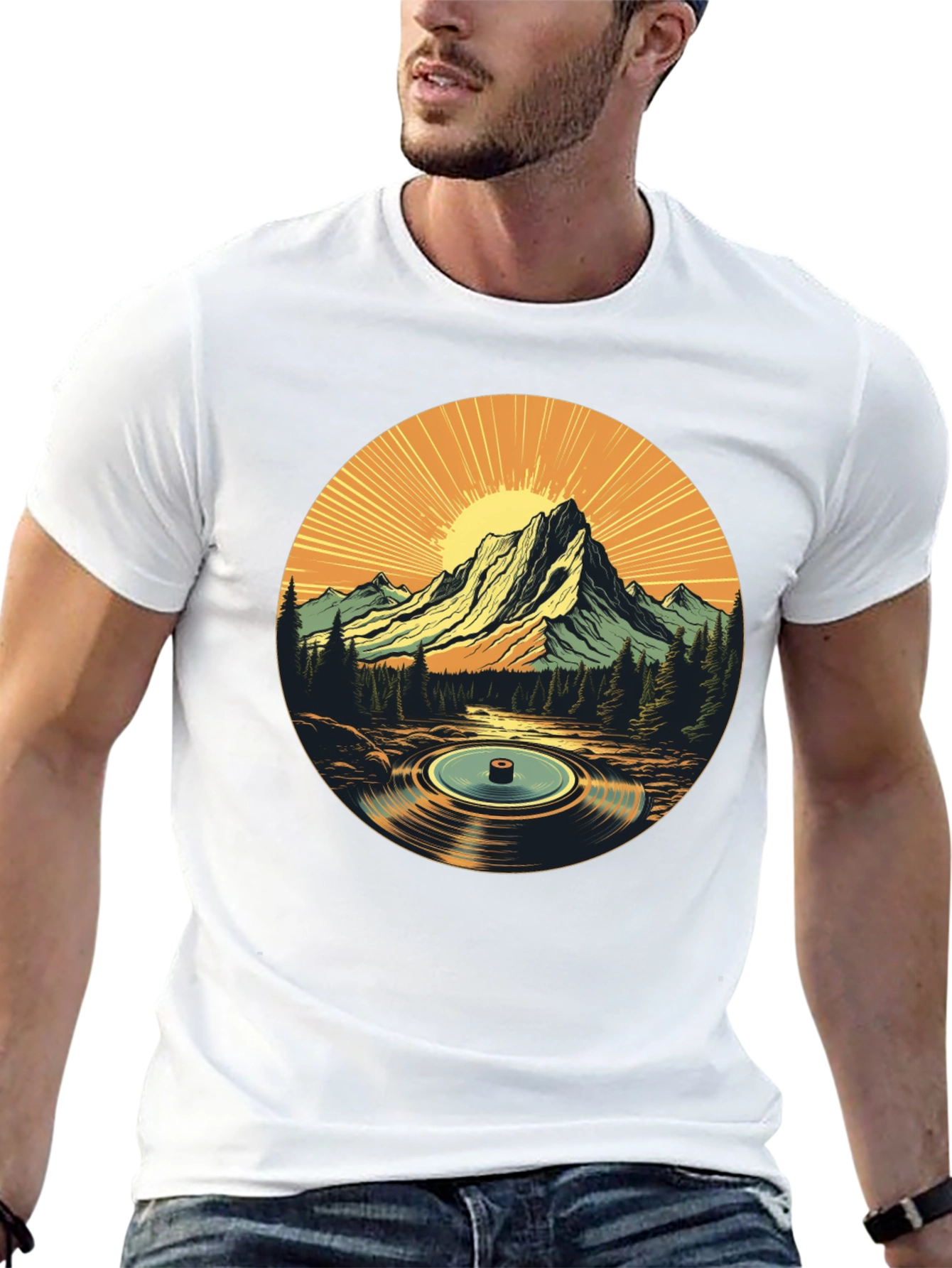 Mountain Vinyl Record Graphic T-Shirt