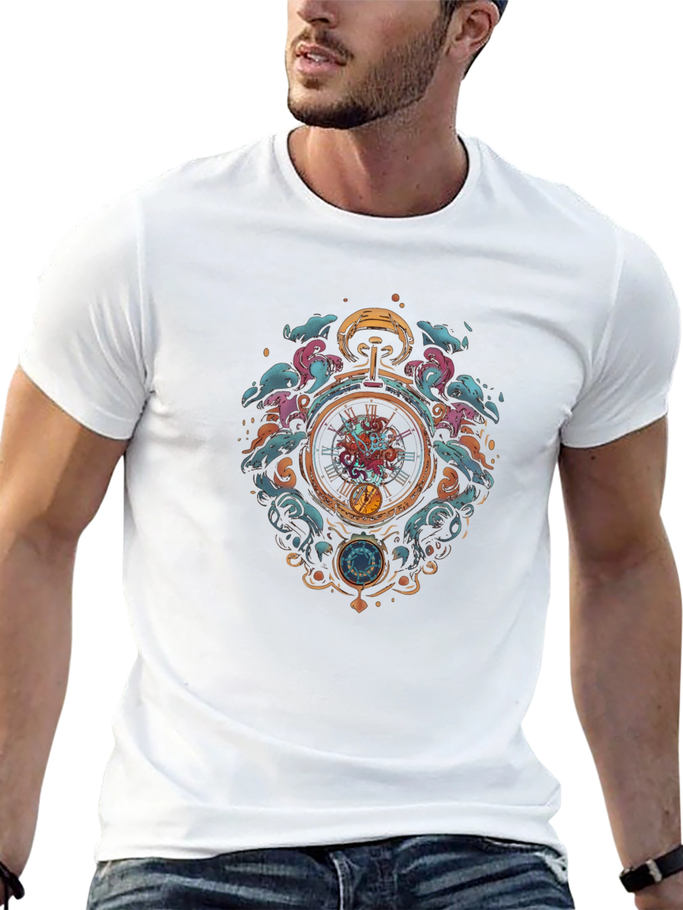 Steampunk Pocket Watch Graphic Tee - Mens Black T-Shirt