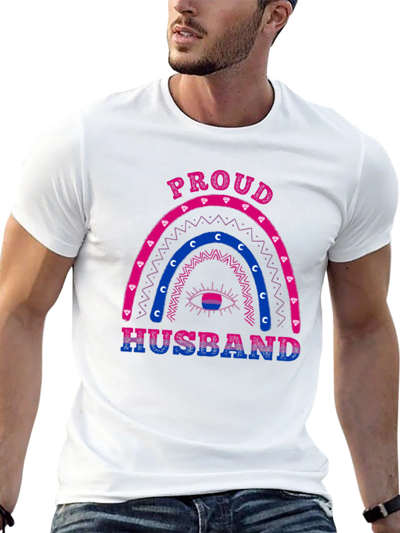 Proud Husband Bi Rainbow Graphic T-Shirt
