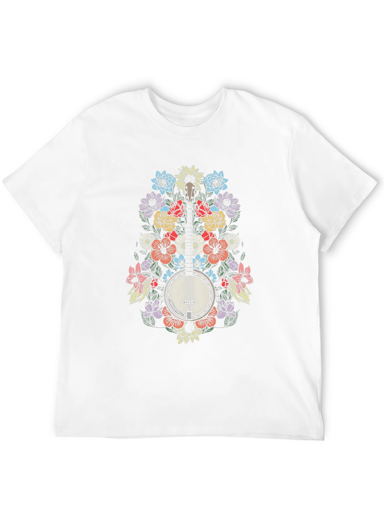 Floral Banjo Graphic Tee - Music Lovers T-Shirt