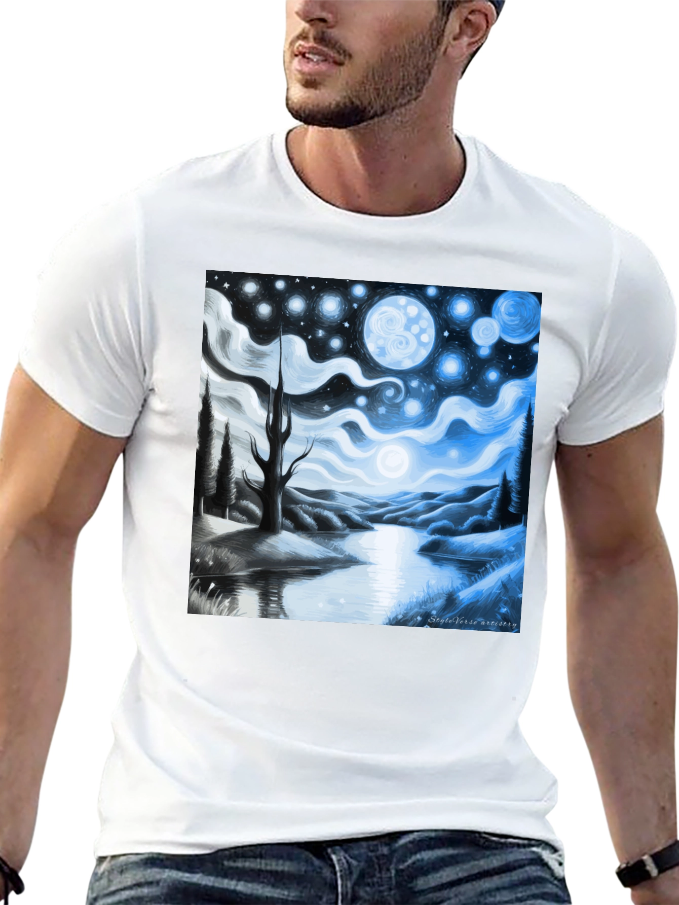 Starry Night Landscape Graphic Tee