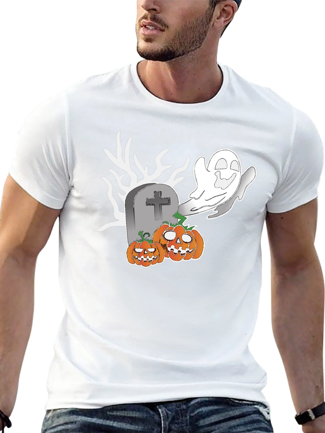 Halloween Ghost & Pumpkin Graphic Tee