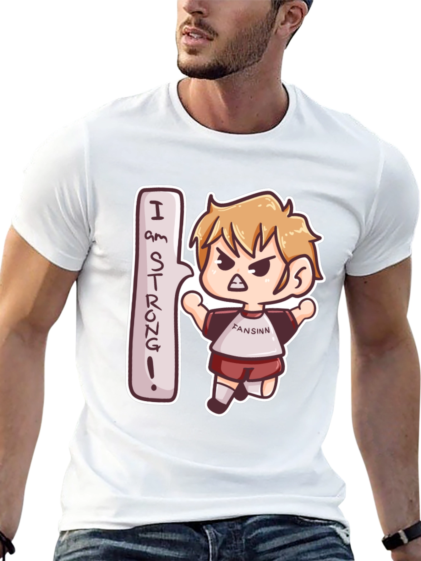 I am Strong! Black Cartoon Tee