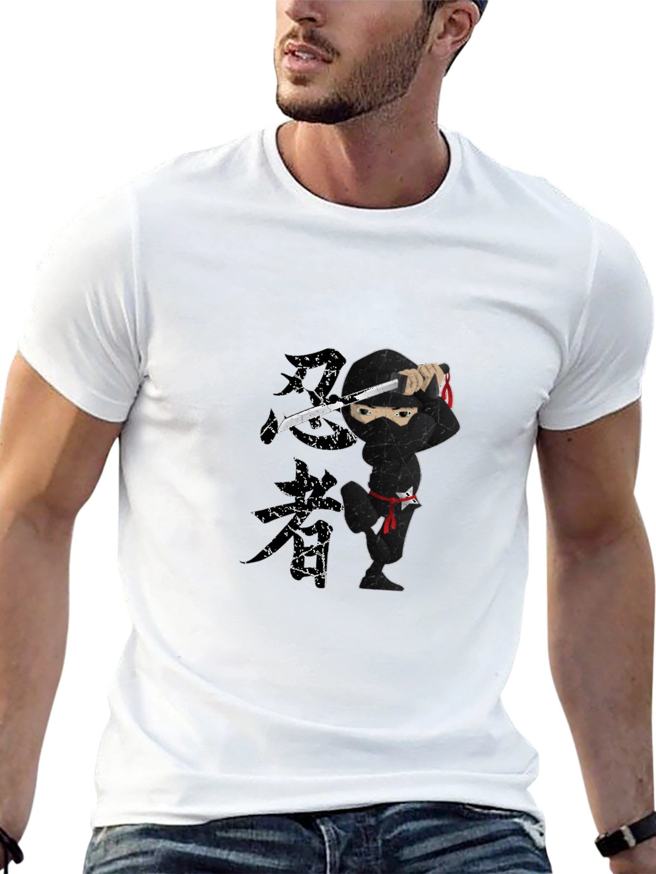 Ninja Graphic Print Black T-Shirt