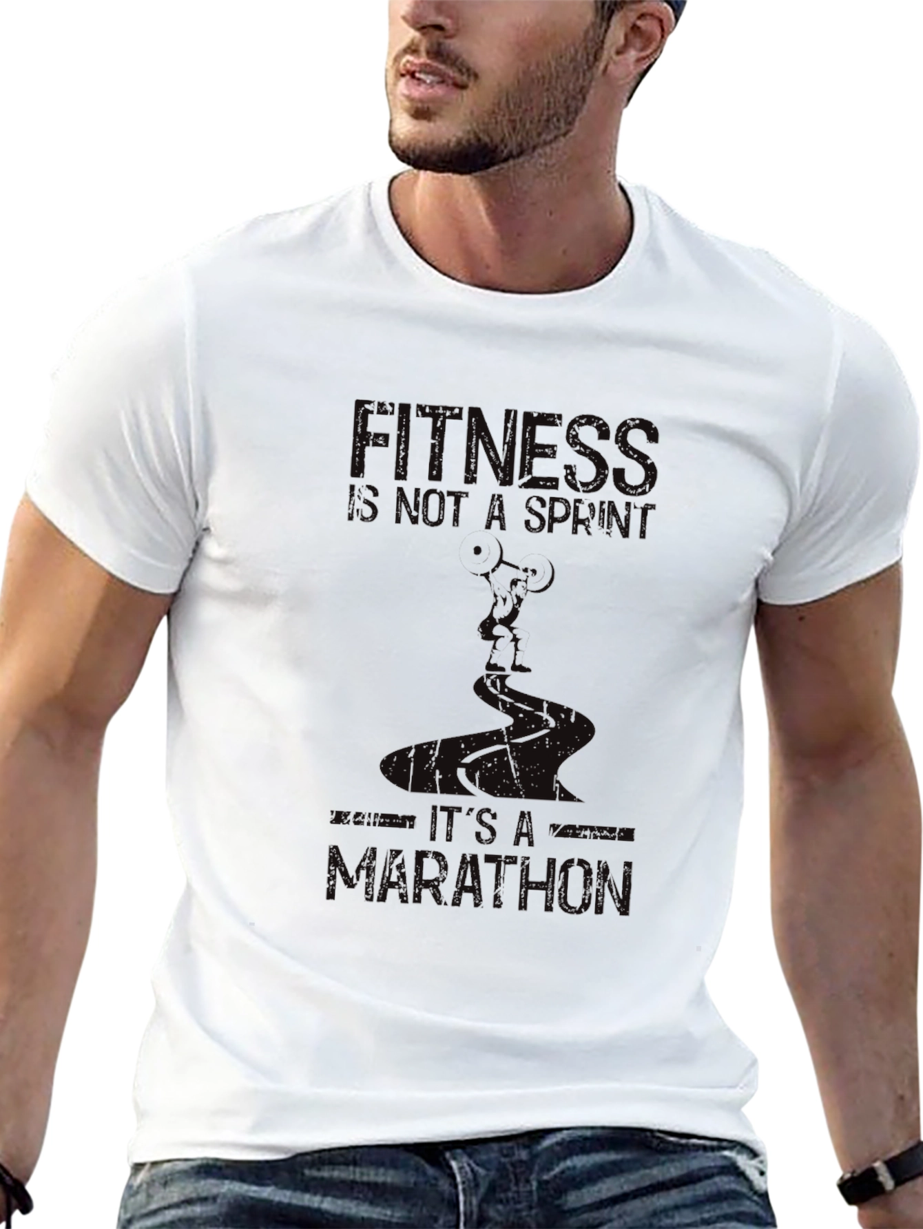 Fitness Marathon Graphic Tee - Black Cotton Shirt