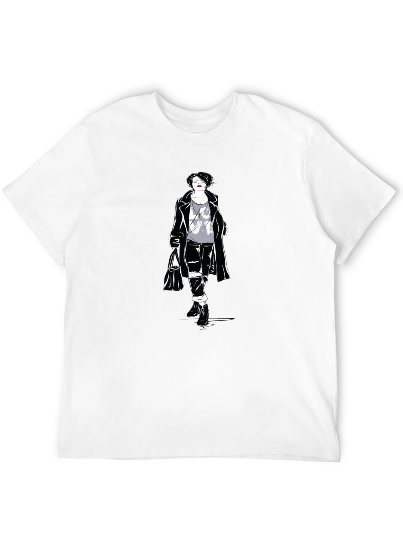 Stylish Woman Graphic Tee - Black Cotton