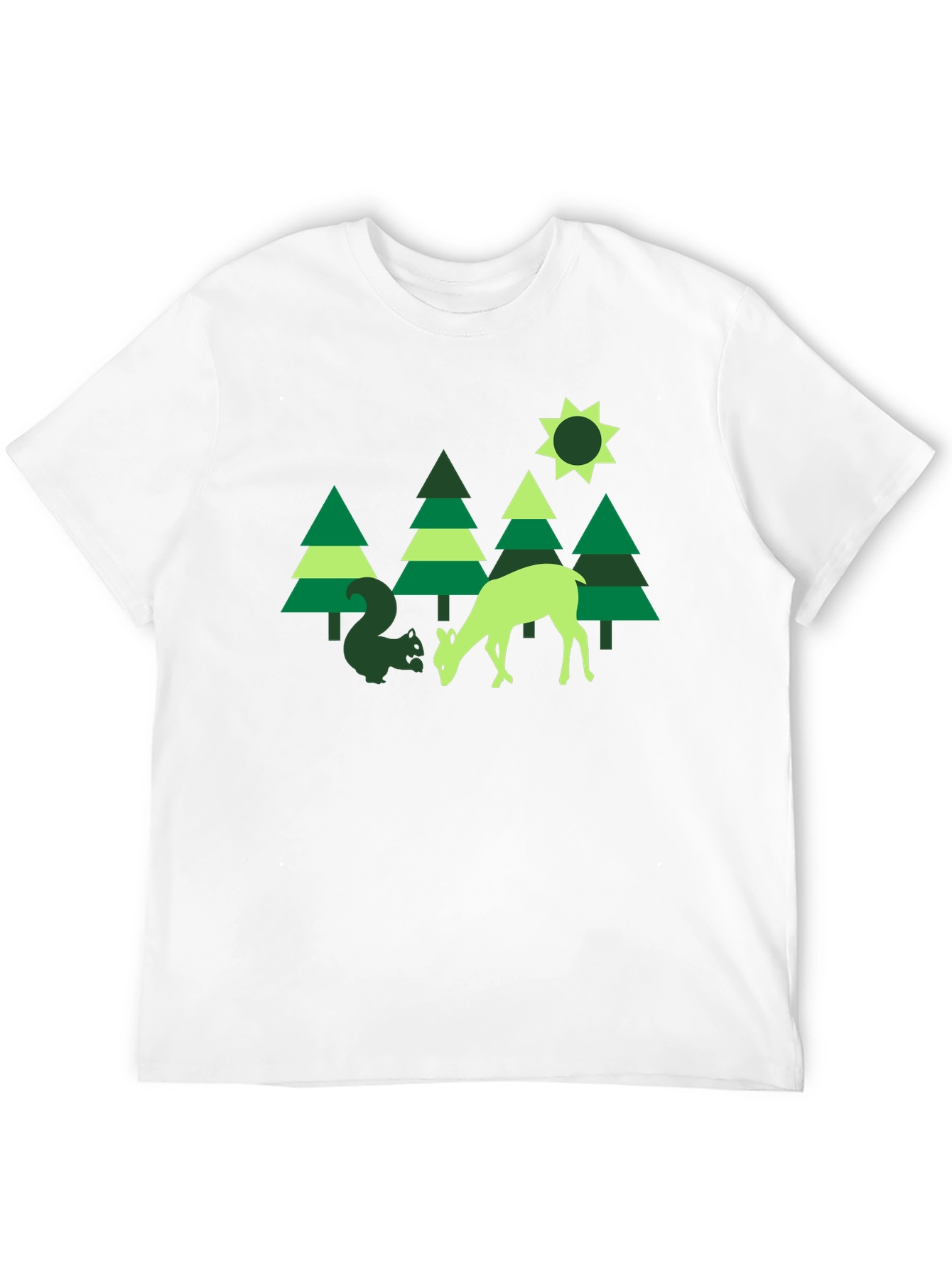 Nature Graphic Tee: Deer & Squirrel Forest Print