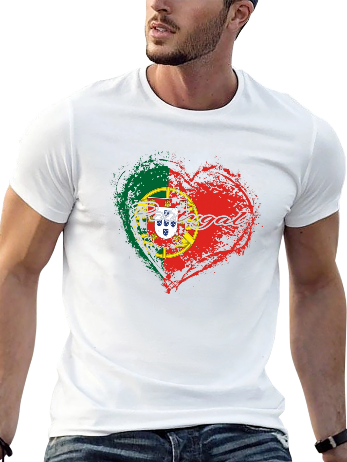 Portugal Flag Heart T-Shirt Black Graphic Tee