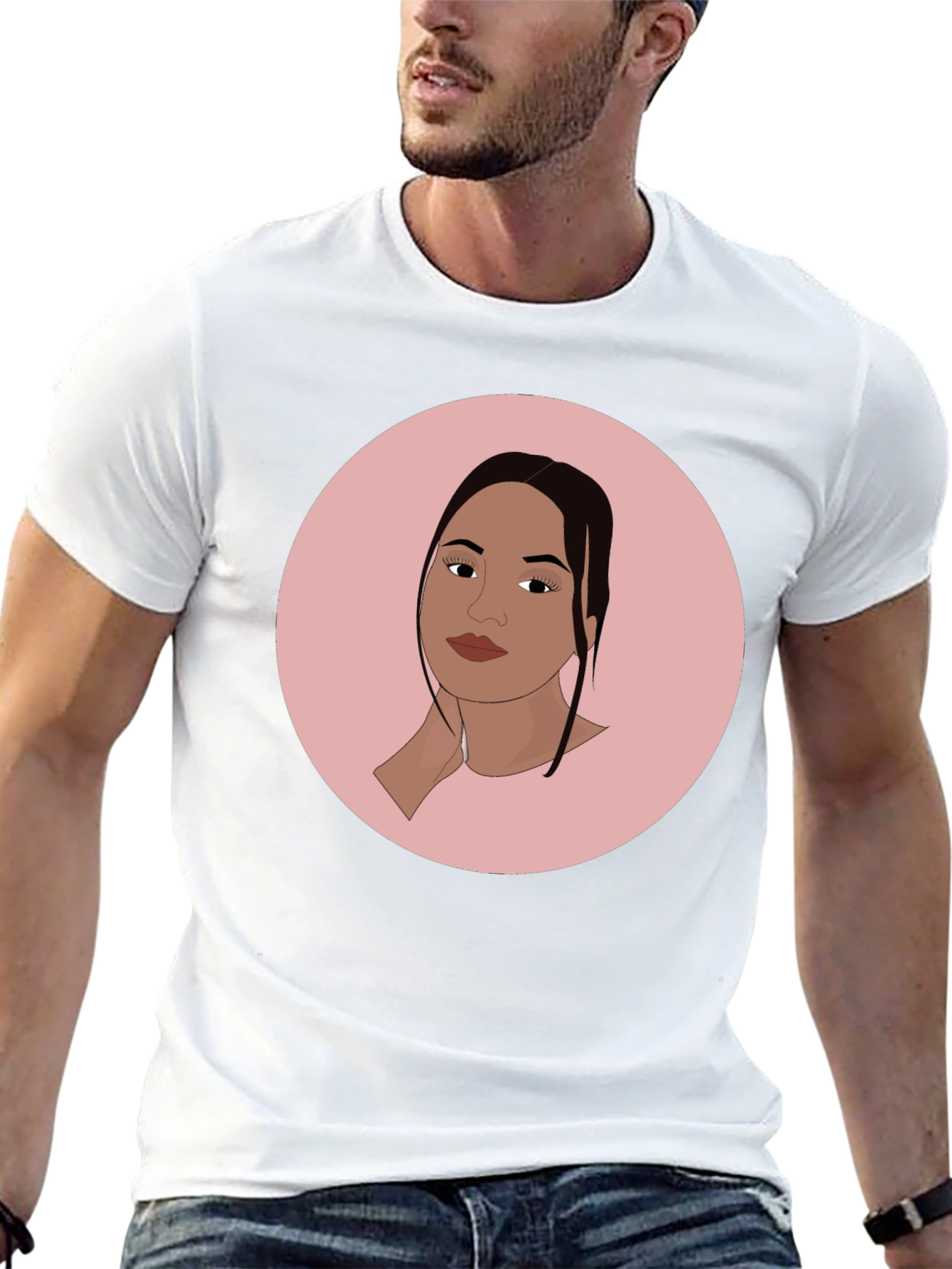 Trendy Black T-Shirt with Woman Portrait Graphic