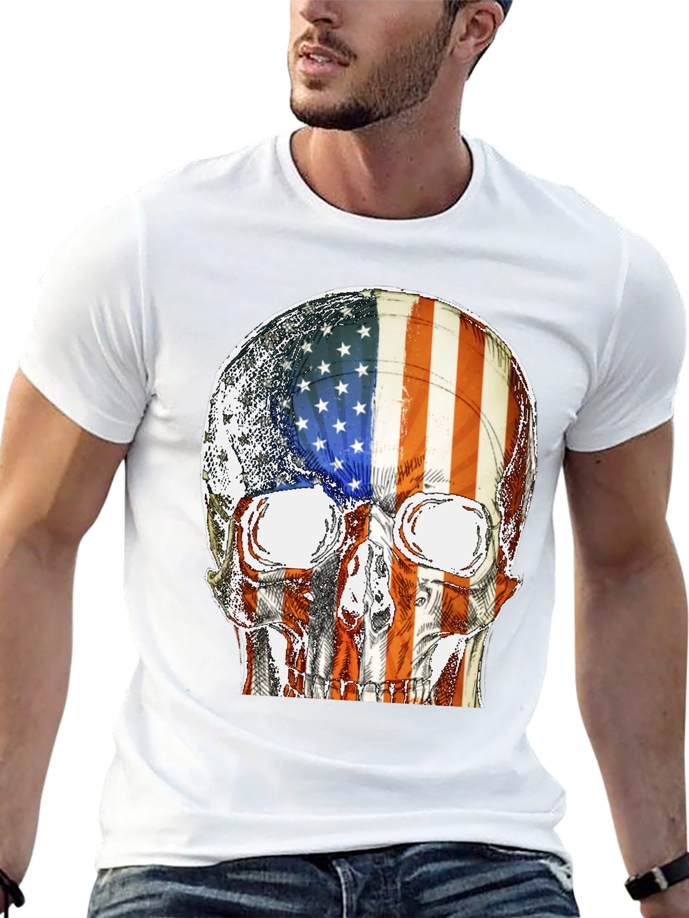 American Flag Skull Graphic T-Shirt