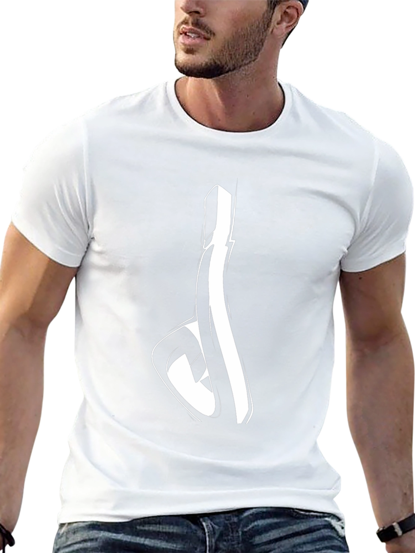 Black Graphic Tee - Abstract White Design