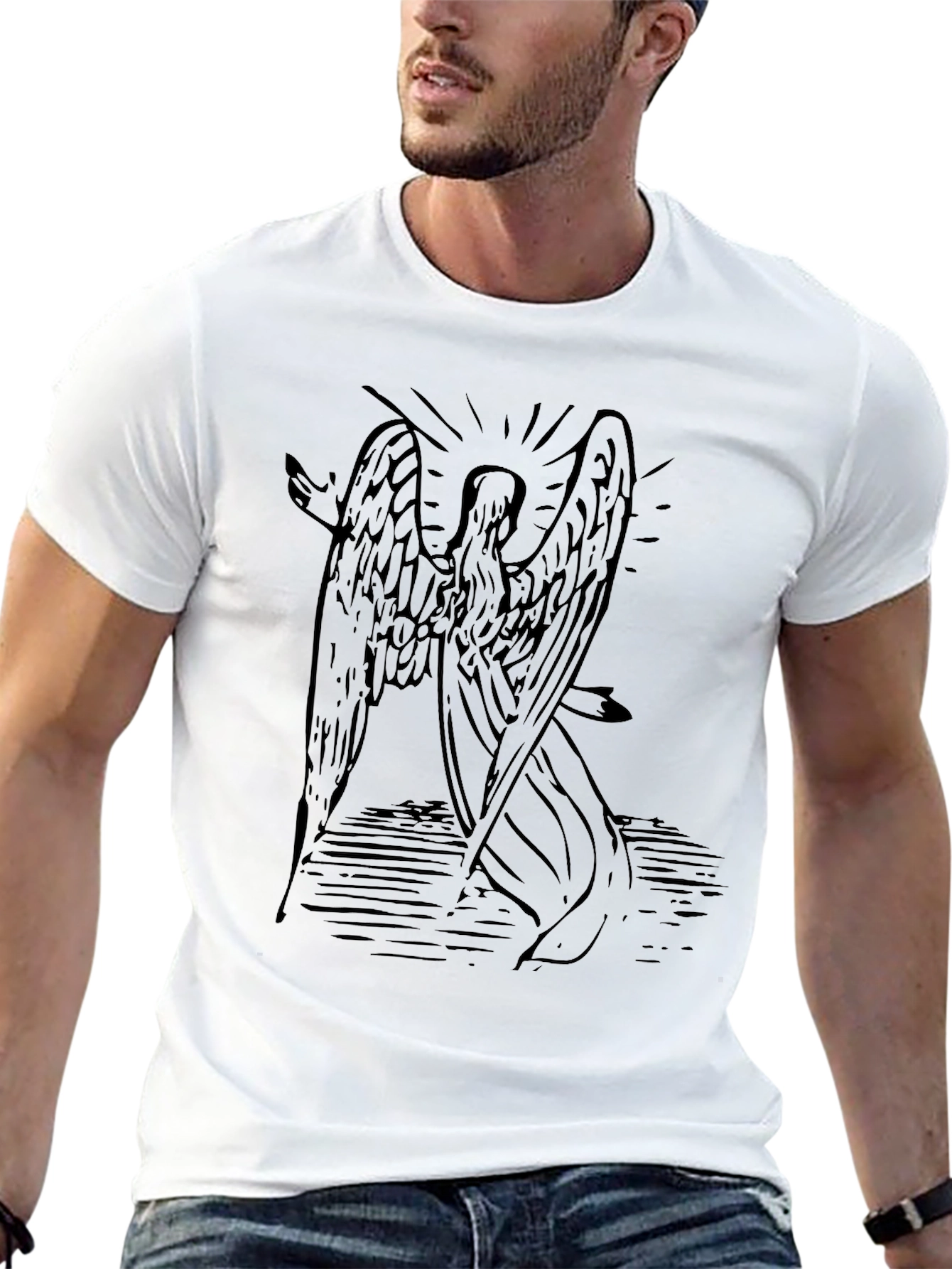 Angel Wings Graphic Print Black T-Shirt