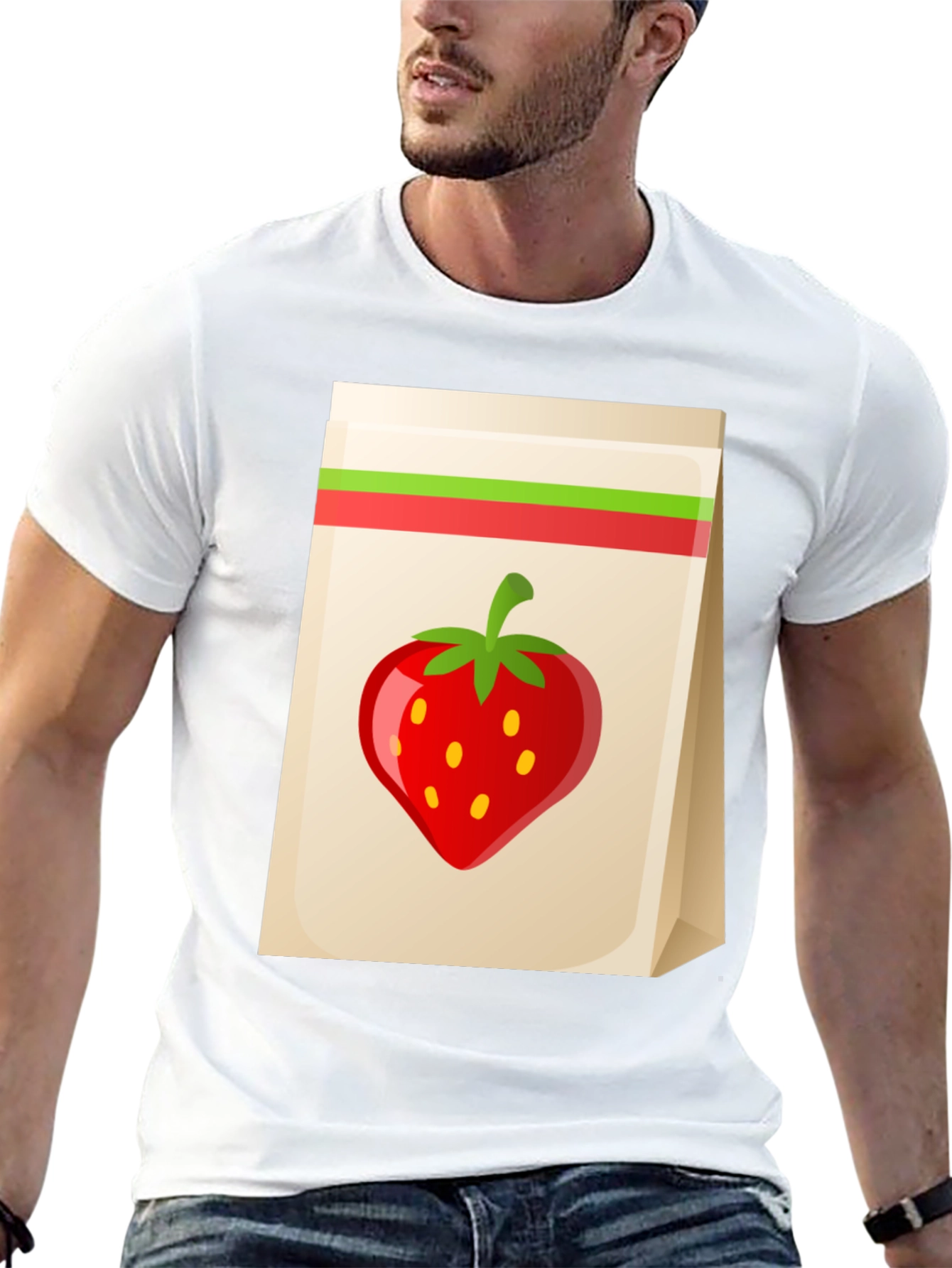 Strawberry Bag Graphic Tee - Cute Fruit Design