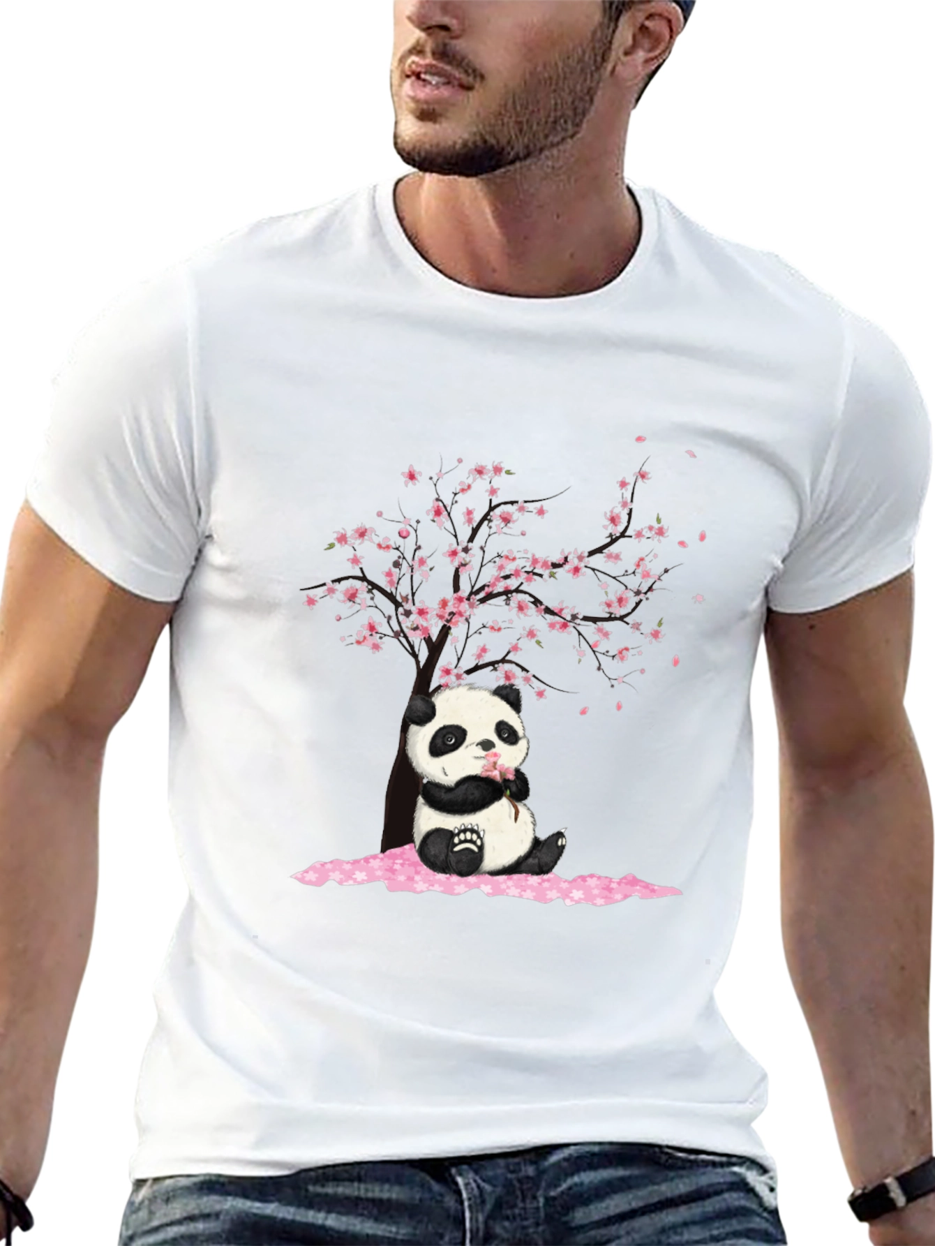 Panda Sakura Black T-Shirt