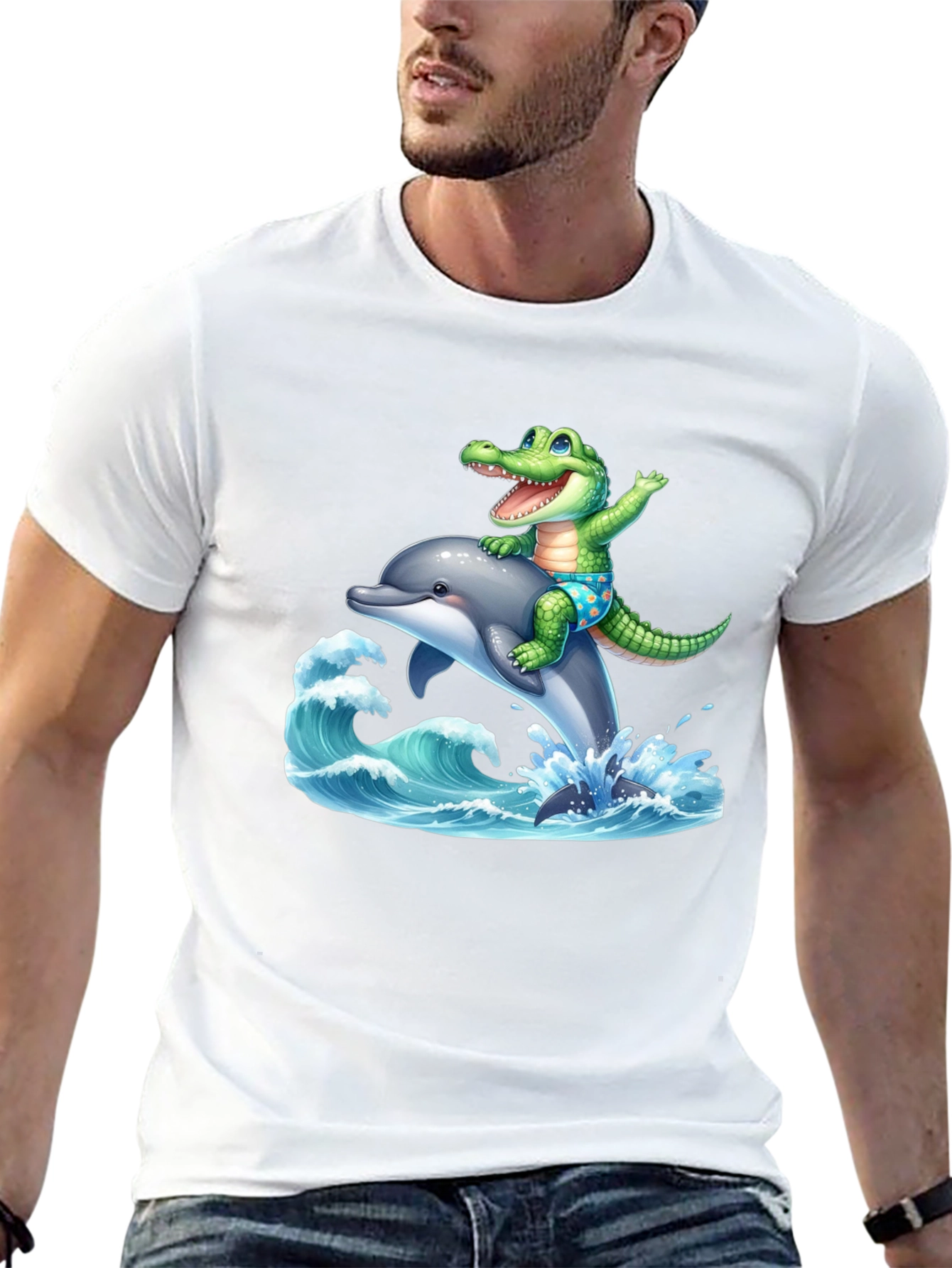 Crocodile Dolphin Ride T-Shirt - Black
