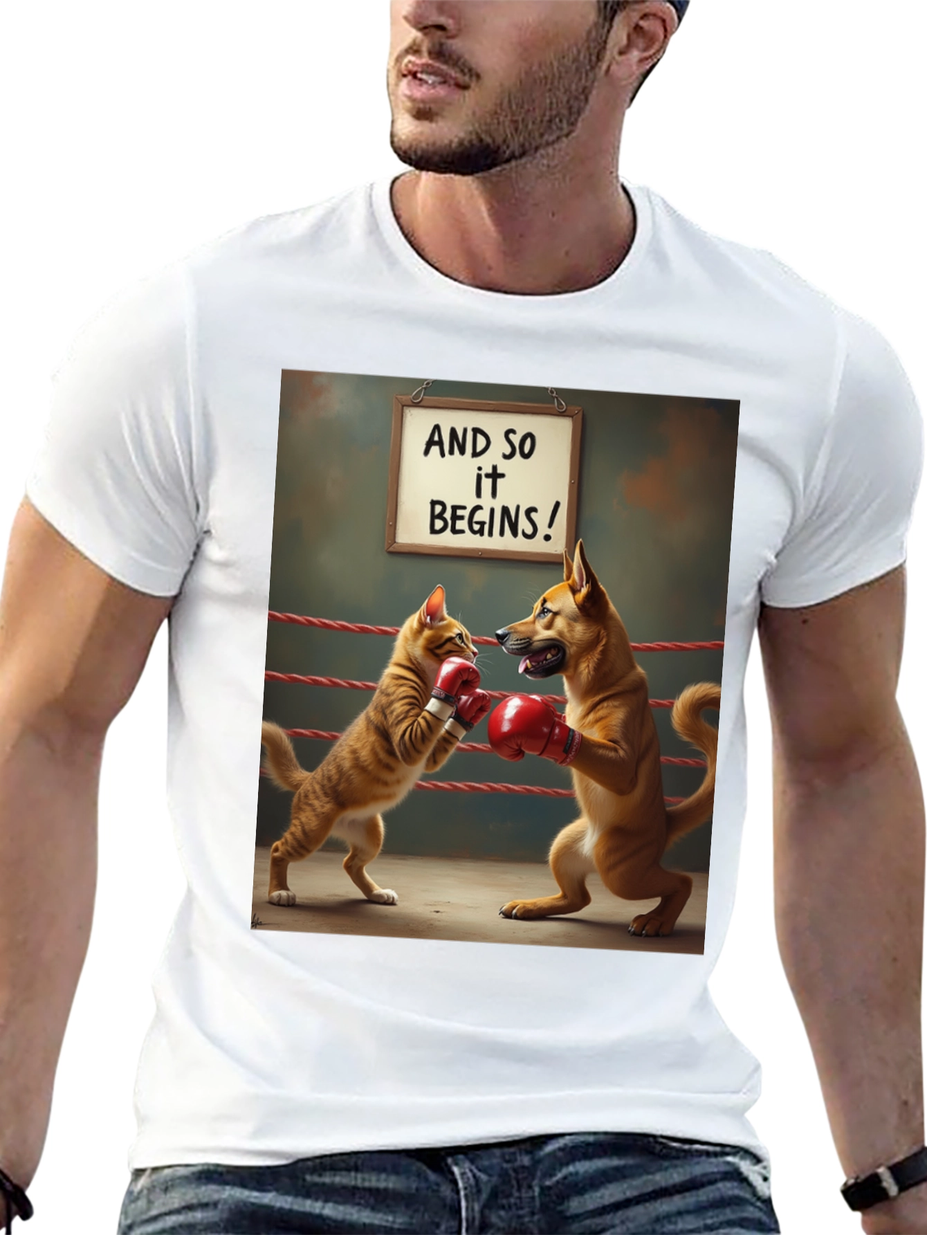 Cat vs Dog Boxing Match T-Shirt