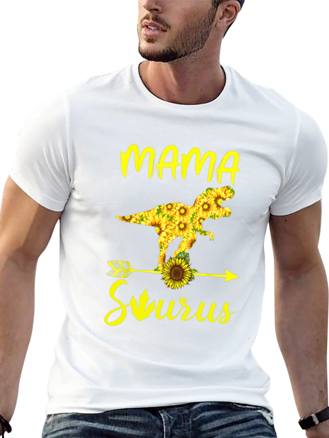 Mama Saurus Sunflower Graphic T-Shirt