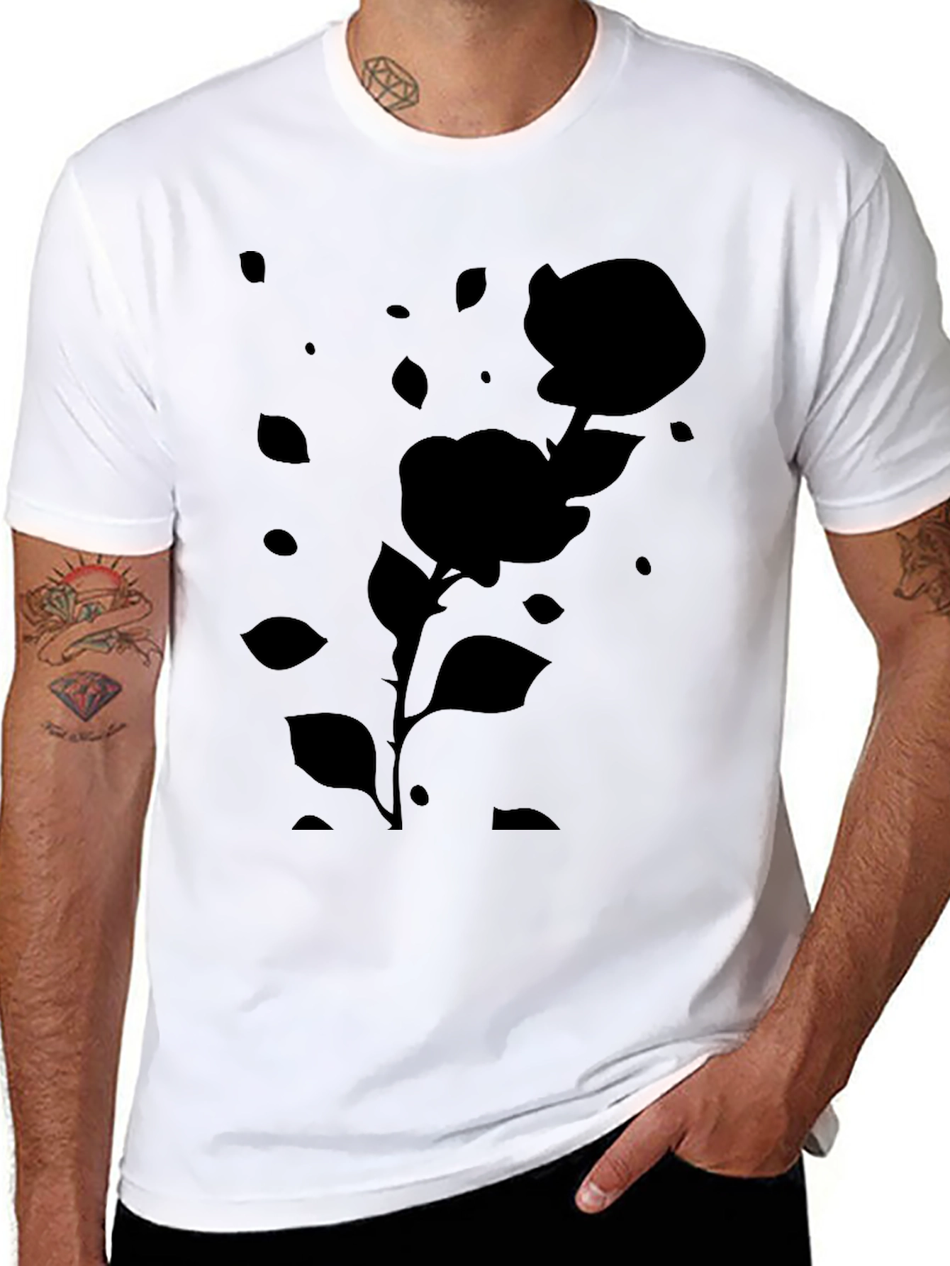 Black Rose Silhouette Graphic Tee - Mens Casual Style