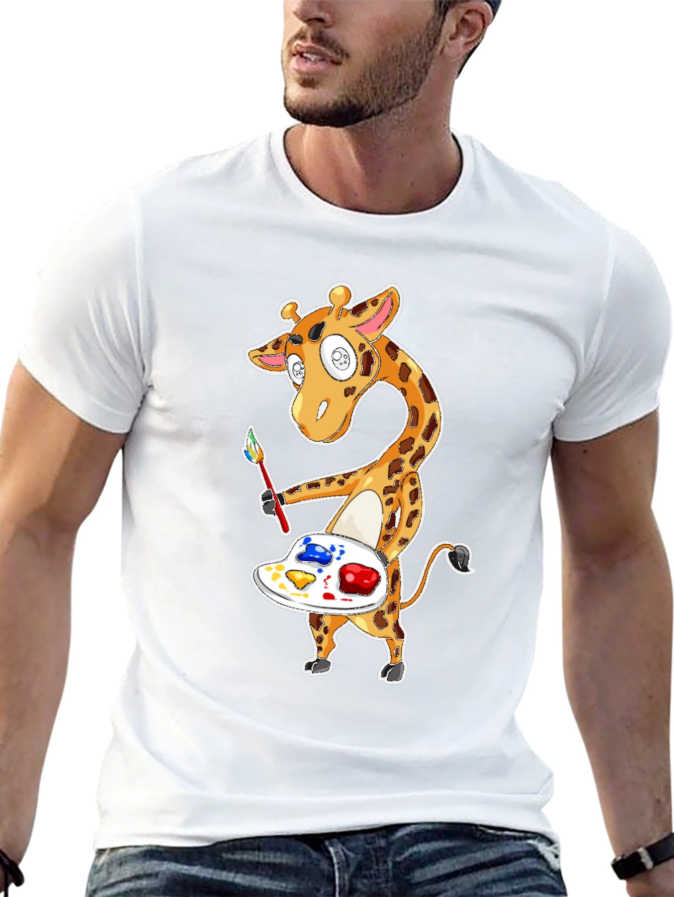 Giraffe Artist Graphic T-Shirt
