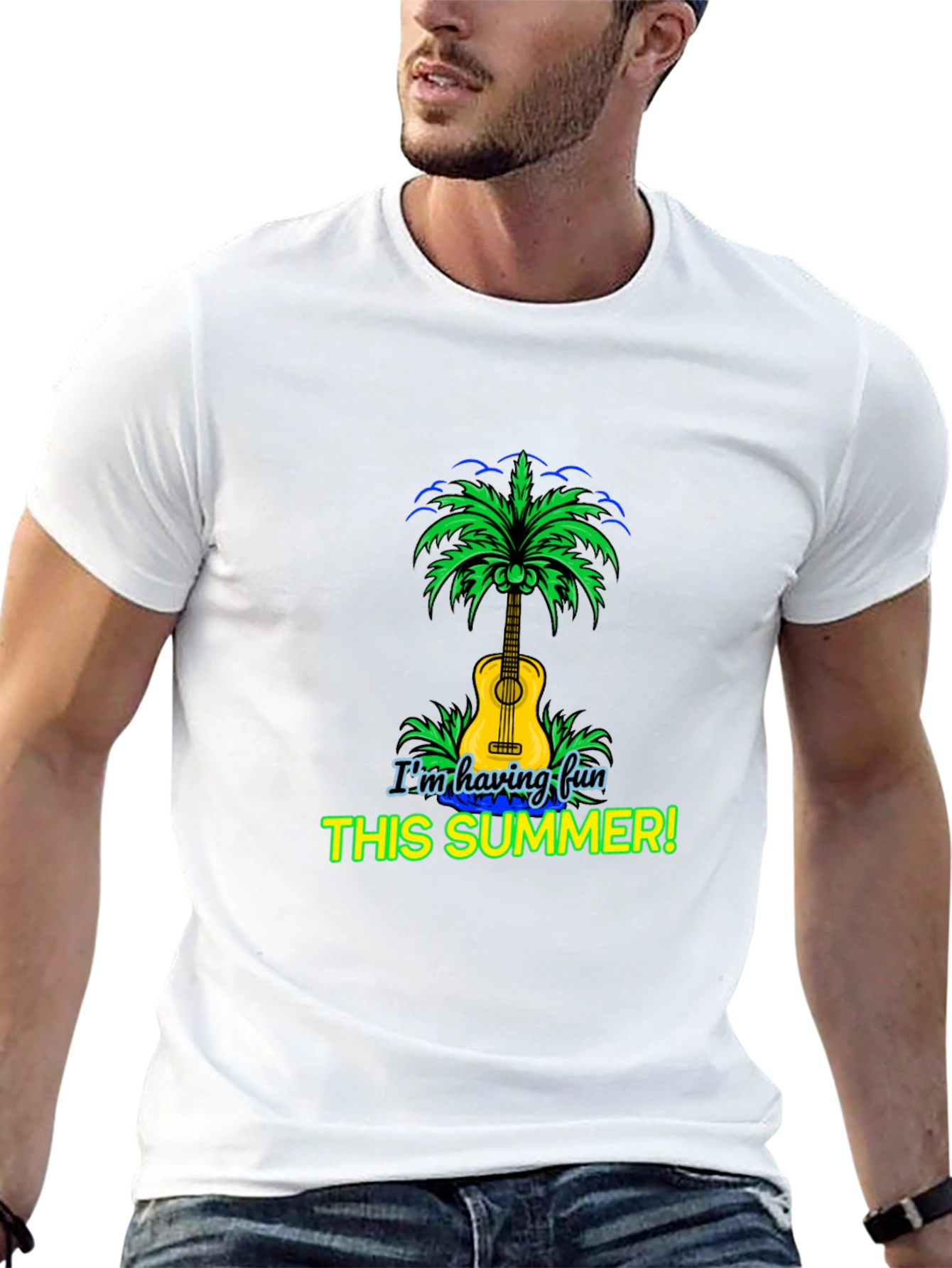 Fun Summer T-Shirt Guitar Palm Tree Design