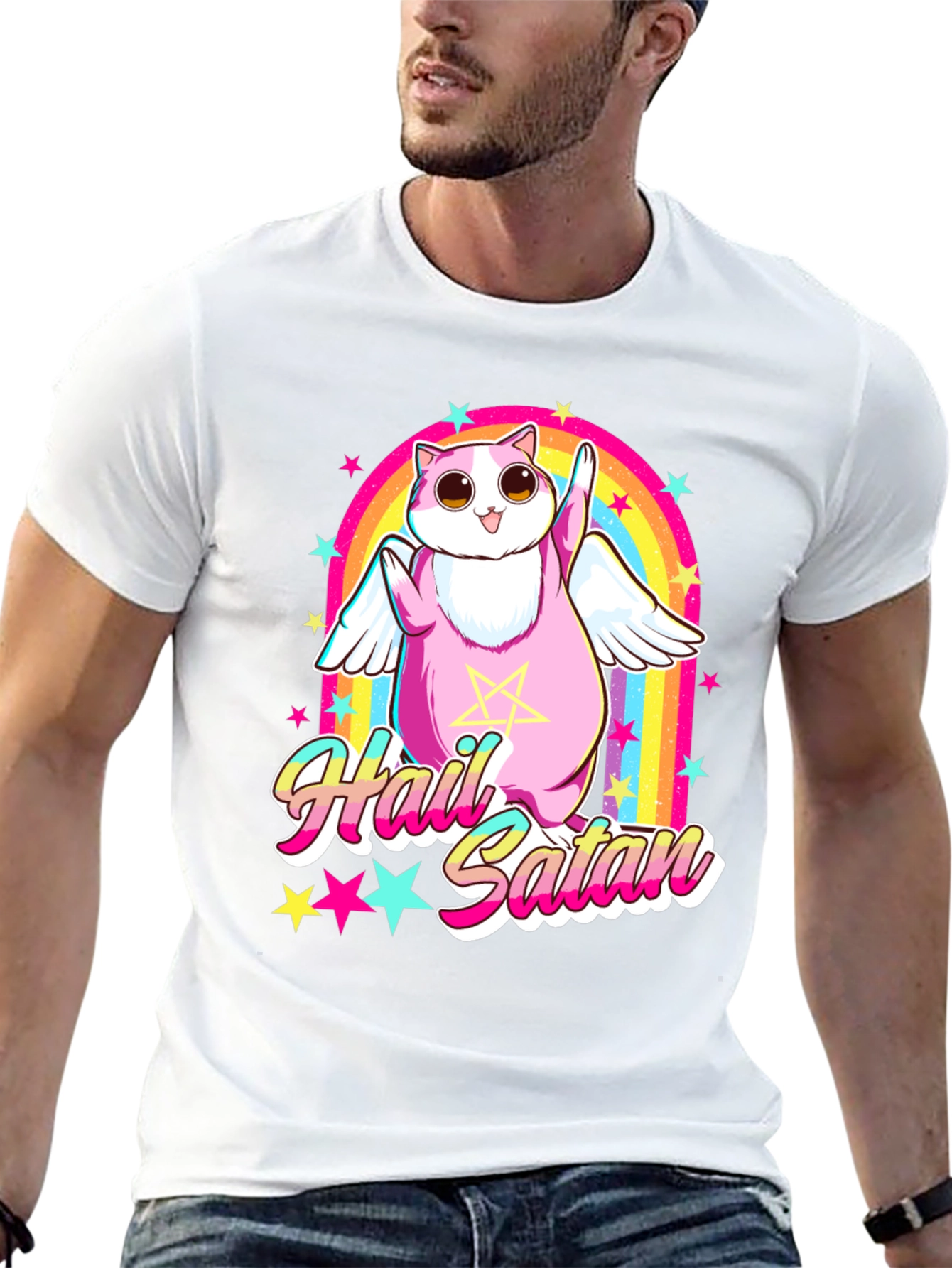 Hail Satan Cat T-Shirt Funny Graphic Tee