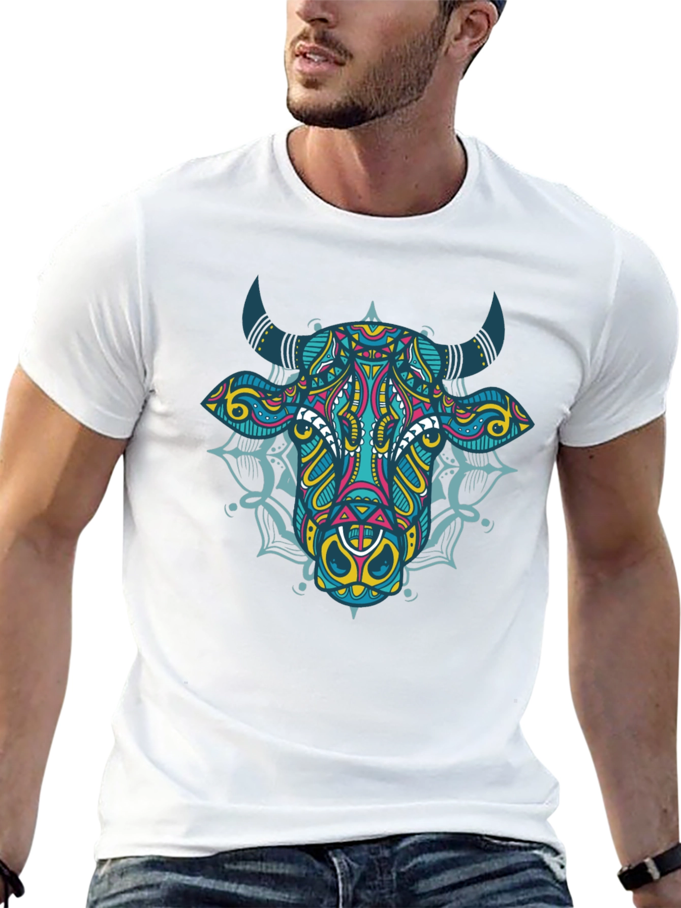Cow Mandala Graphic Tee - Black