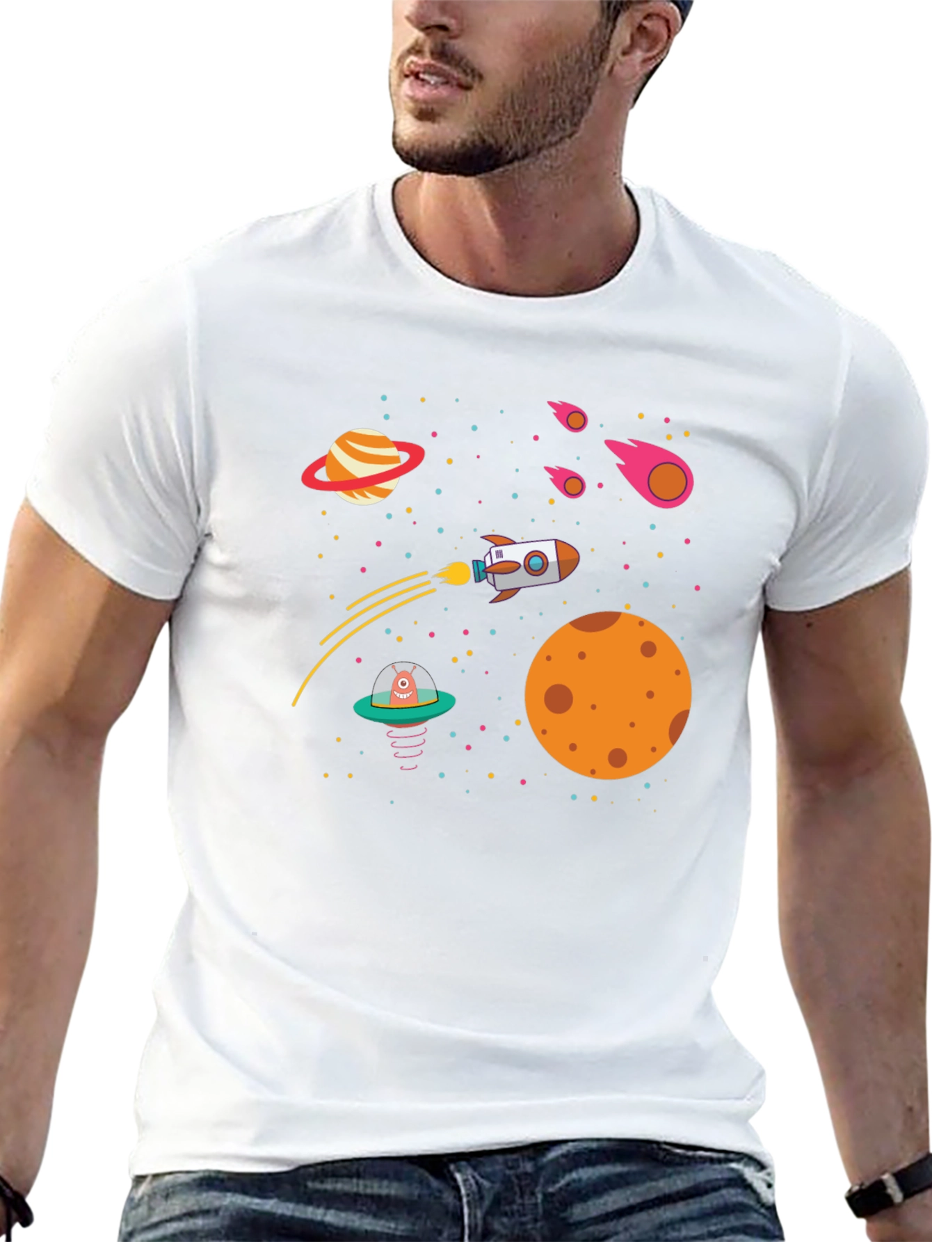 Space Adventure T-Shirt - Rocket Planets UFO Design