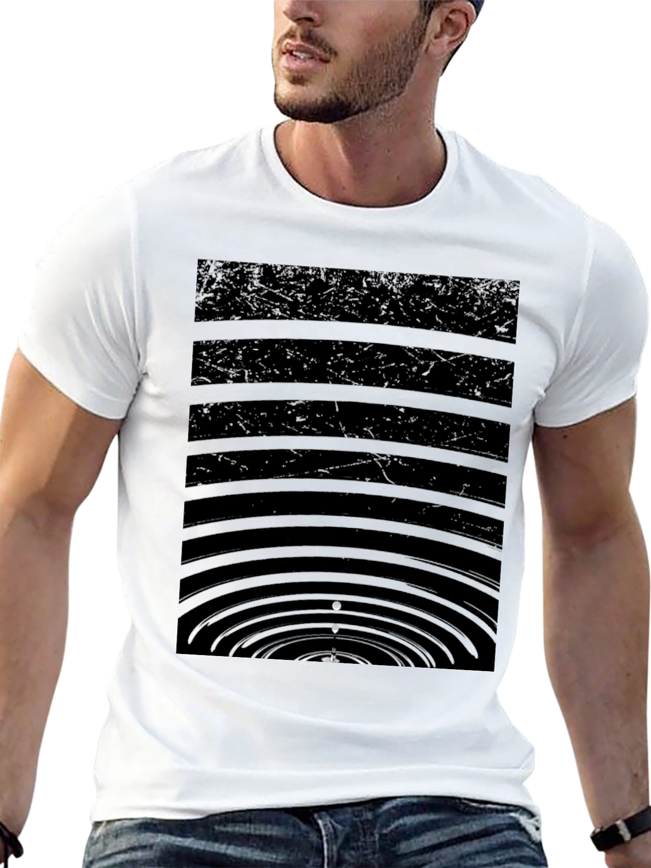 Abstract Water Ripple Graphic Black T-Shirt