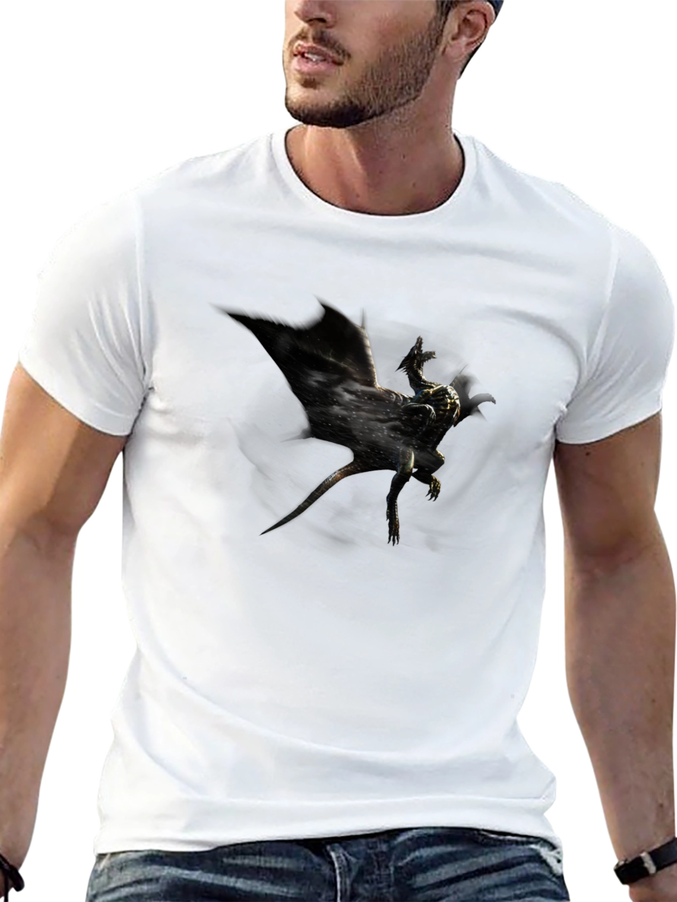 Mens Black Graphic Tee - Dragon Design