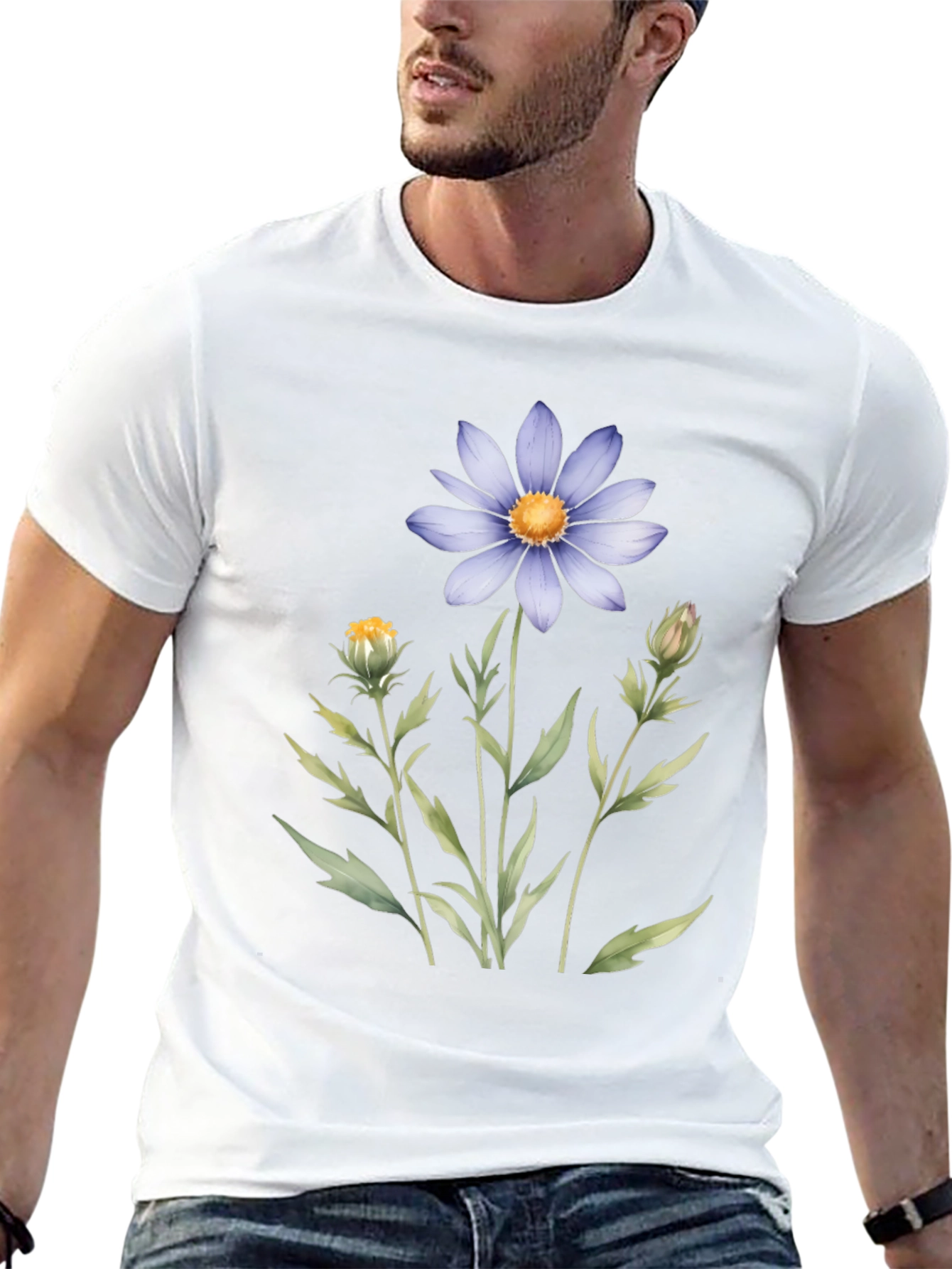 Floral Graphic Tee - Blue Daisy Design