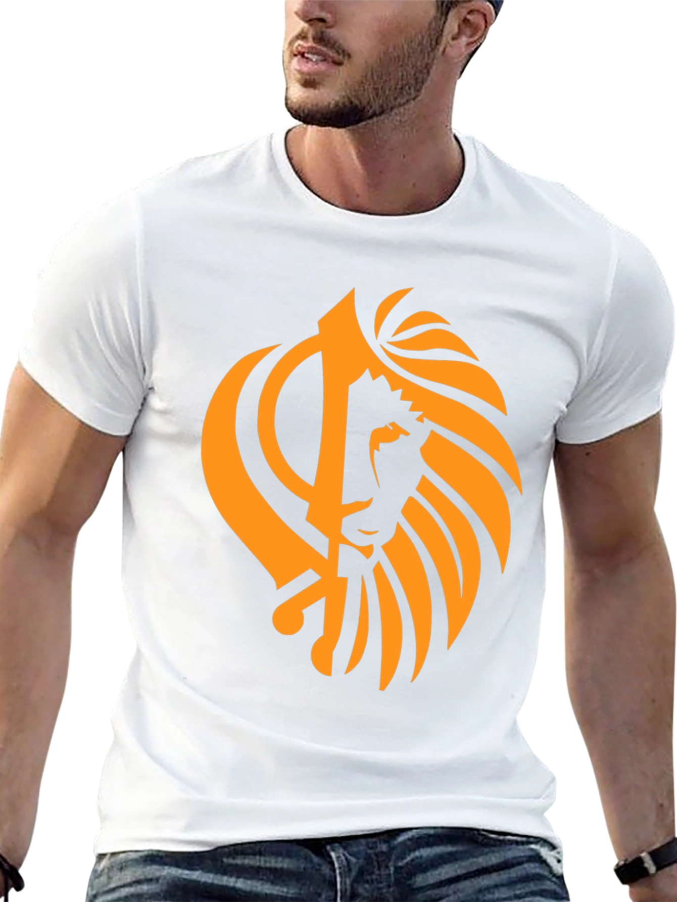 Black T-Shirt with Orange Khanda Lion Design