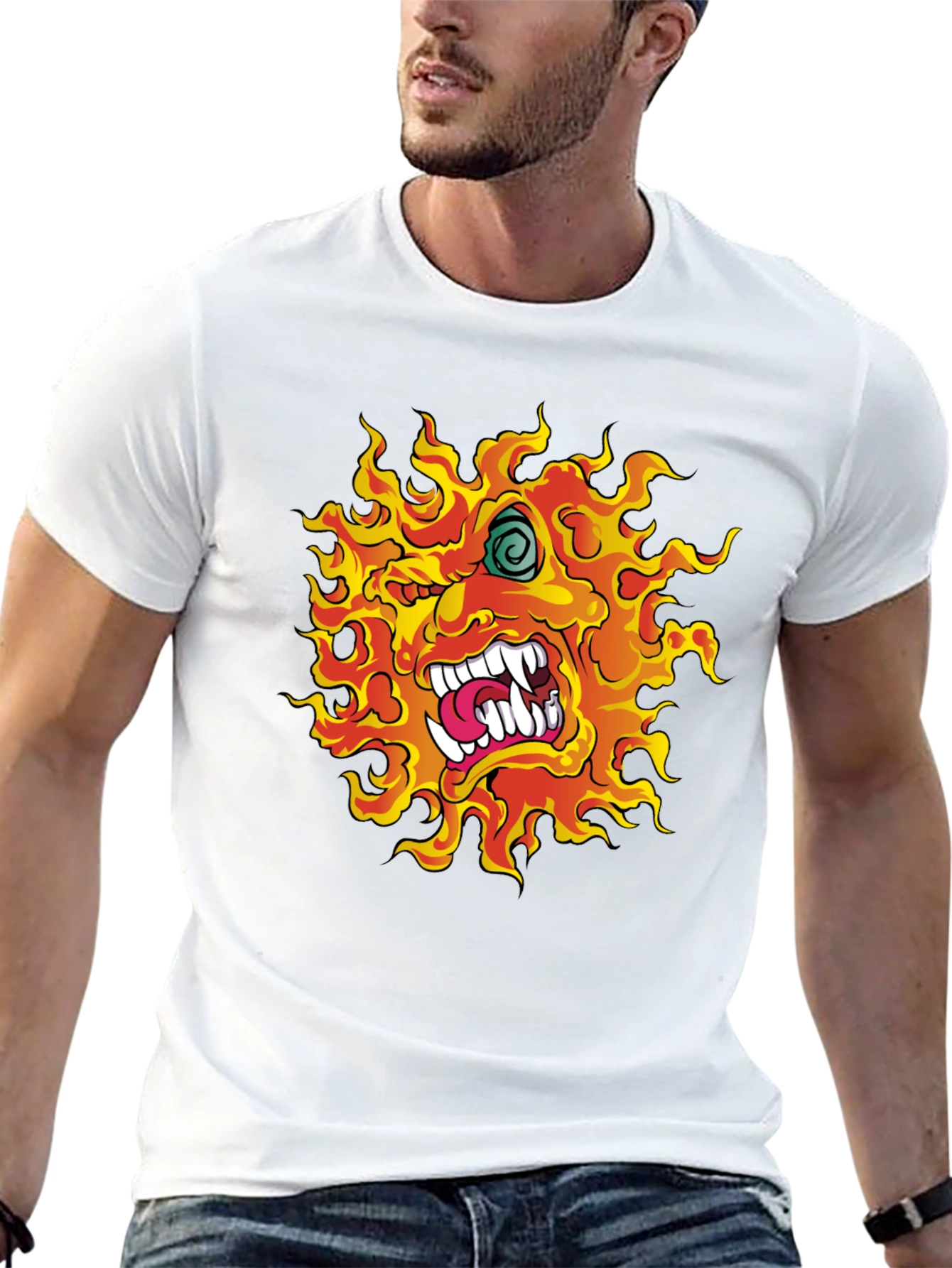 Fiery Monster Graphic Print Black T-Shirt